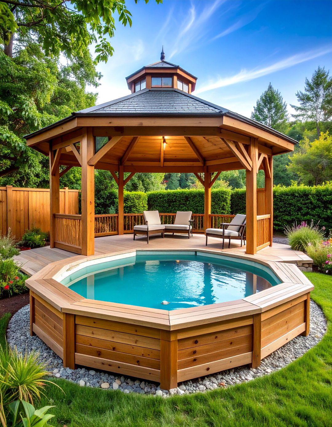 Traditional Cedar Gazebo with Glass Windows - 25 Hot Tub Enclosure Ideas