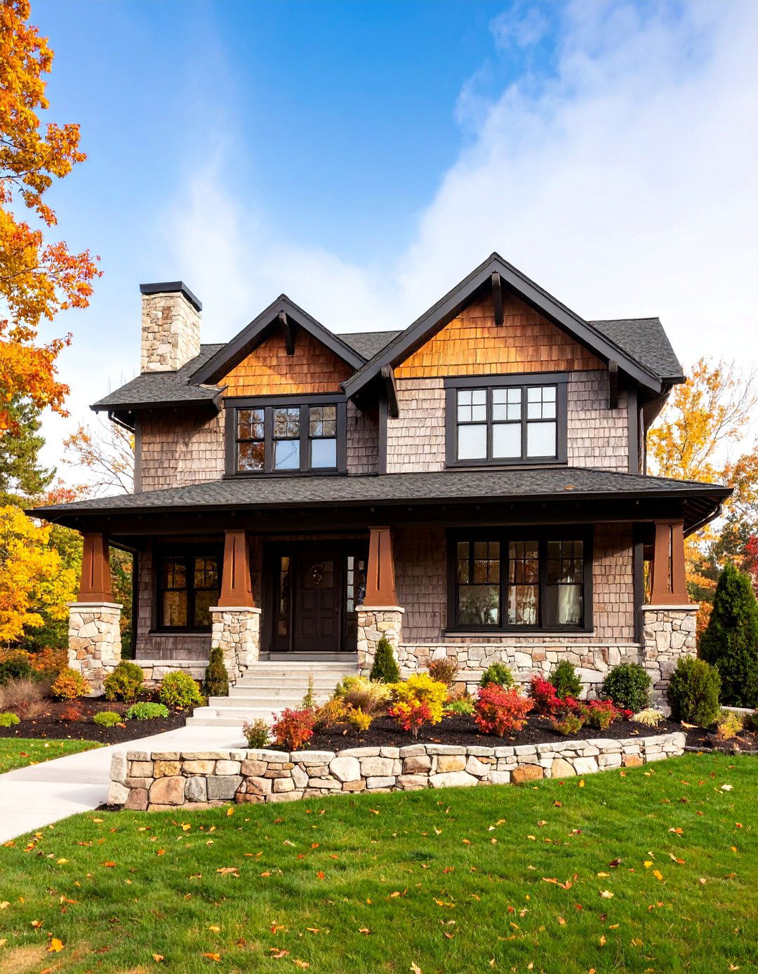 Traditional Cedar Shingle Craftsman with Stone Base - 25 Craftsman Style House Exterior Ideas