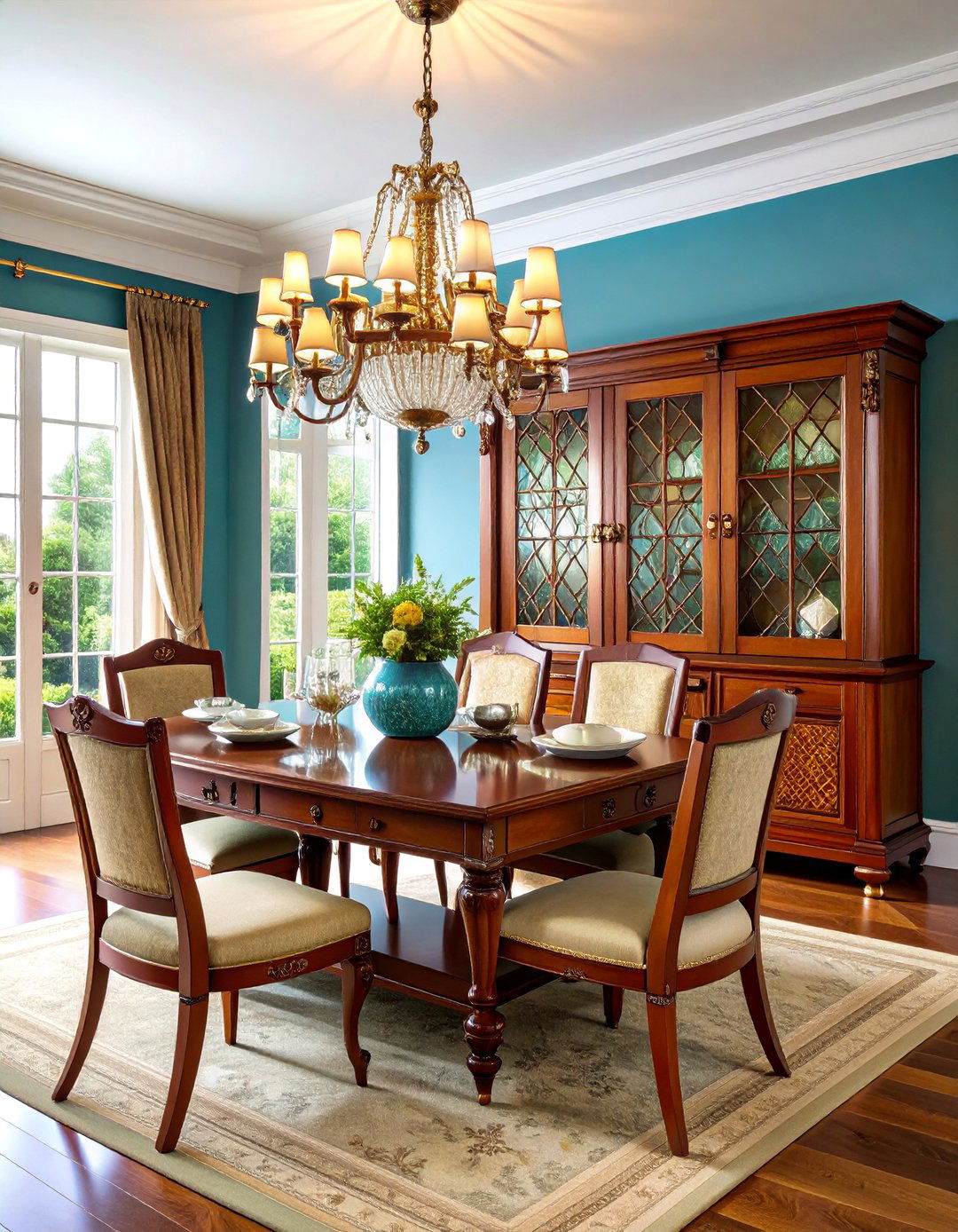 Traditional China Cabinet with Leaded Glass Doors - 25 Dining Room Hutch Ideas