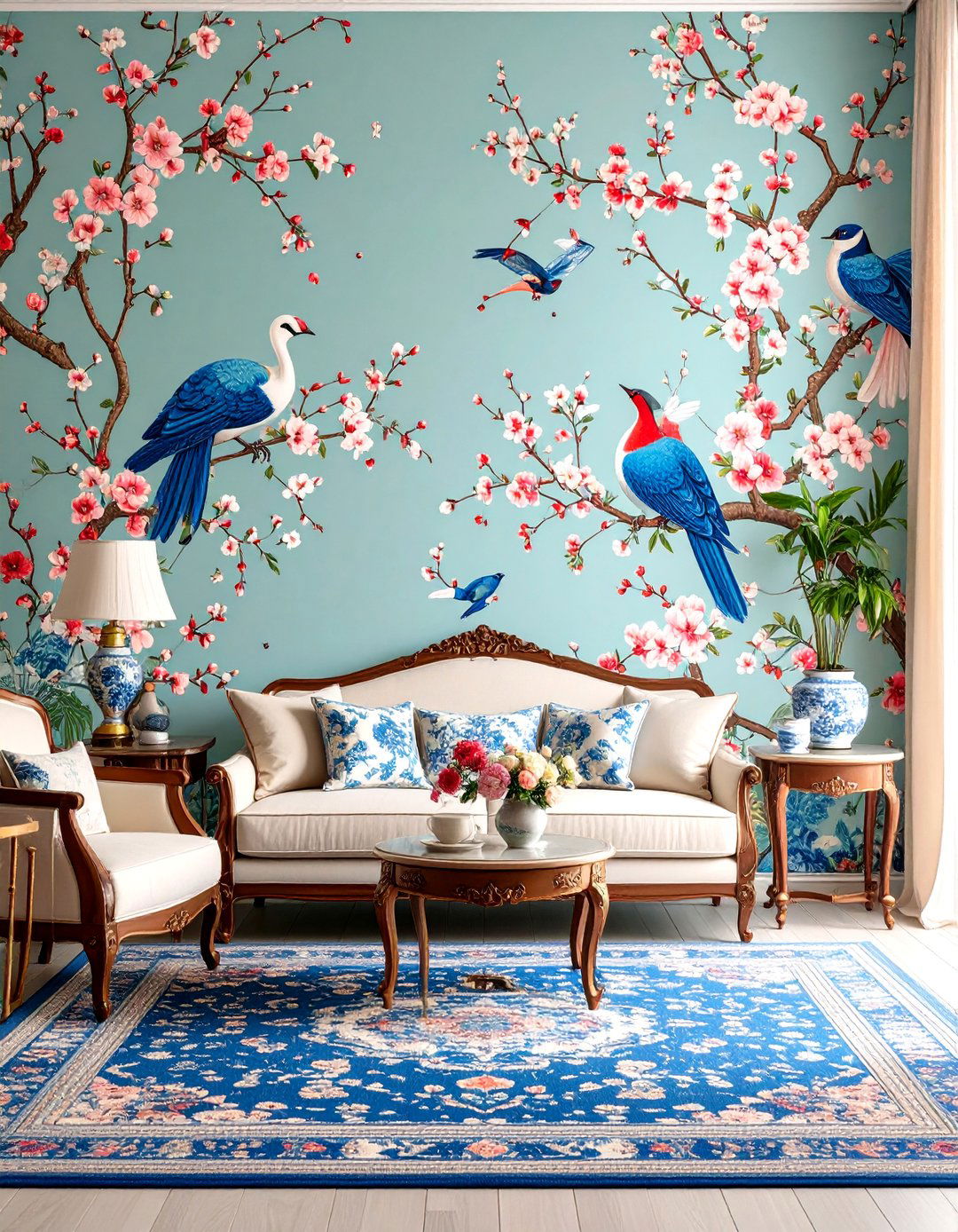 Traditional Chinoiserie Pattern Wallpaper - 25 Living Room Wallpaper Ideas