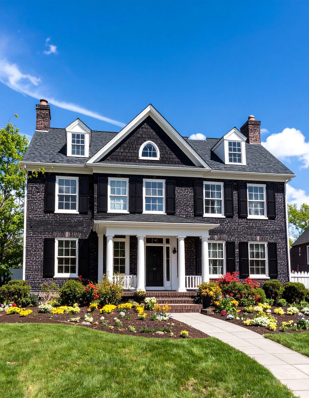 Traditional Colonial Black Brick House with White Trim - 25 Black Brick House Exteriors