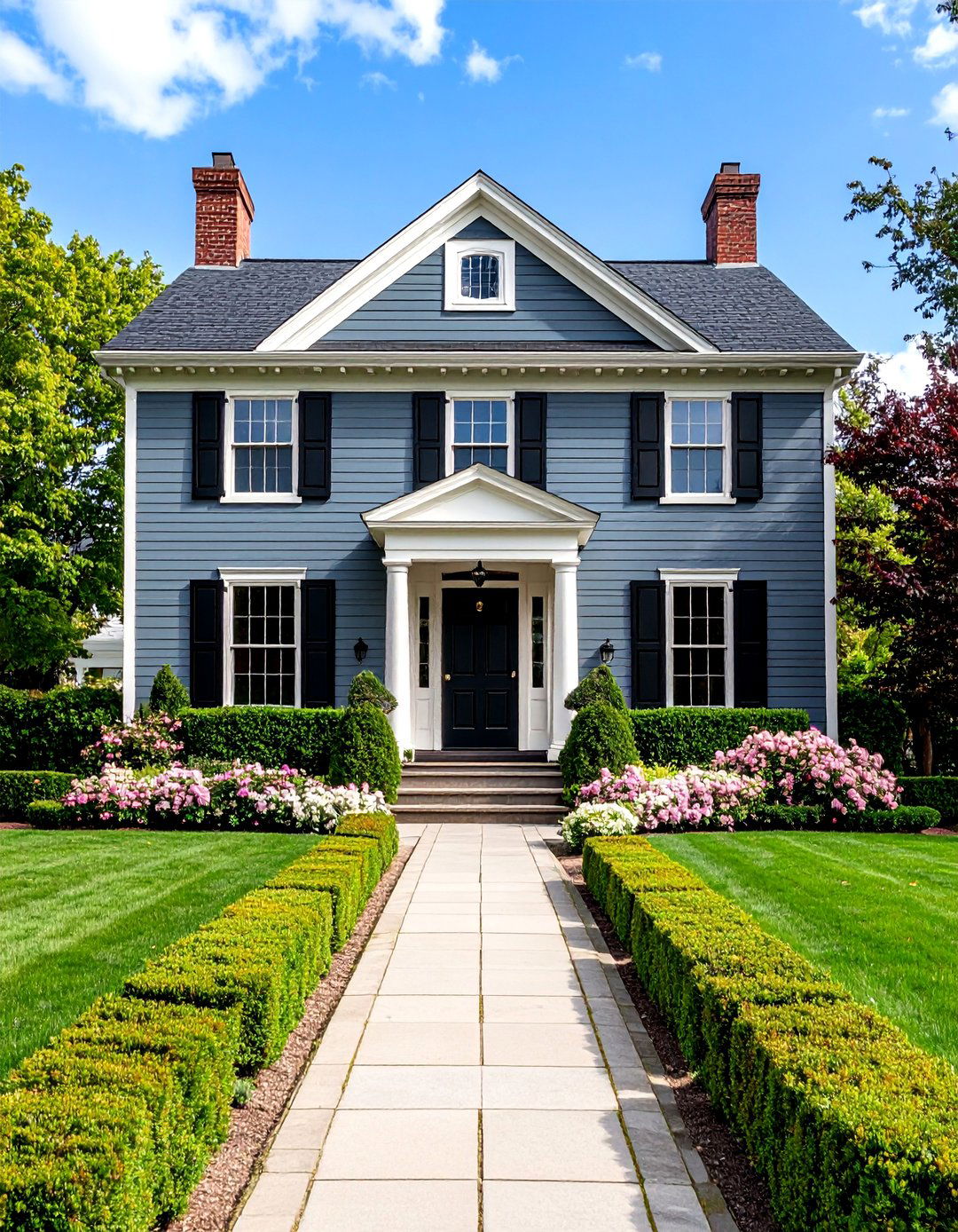 Traditional Colonial Grey with Black Shutters - 25 Grey House With Black Trim