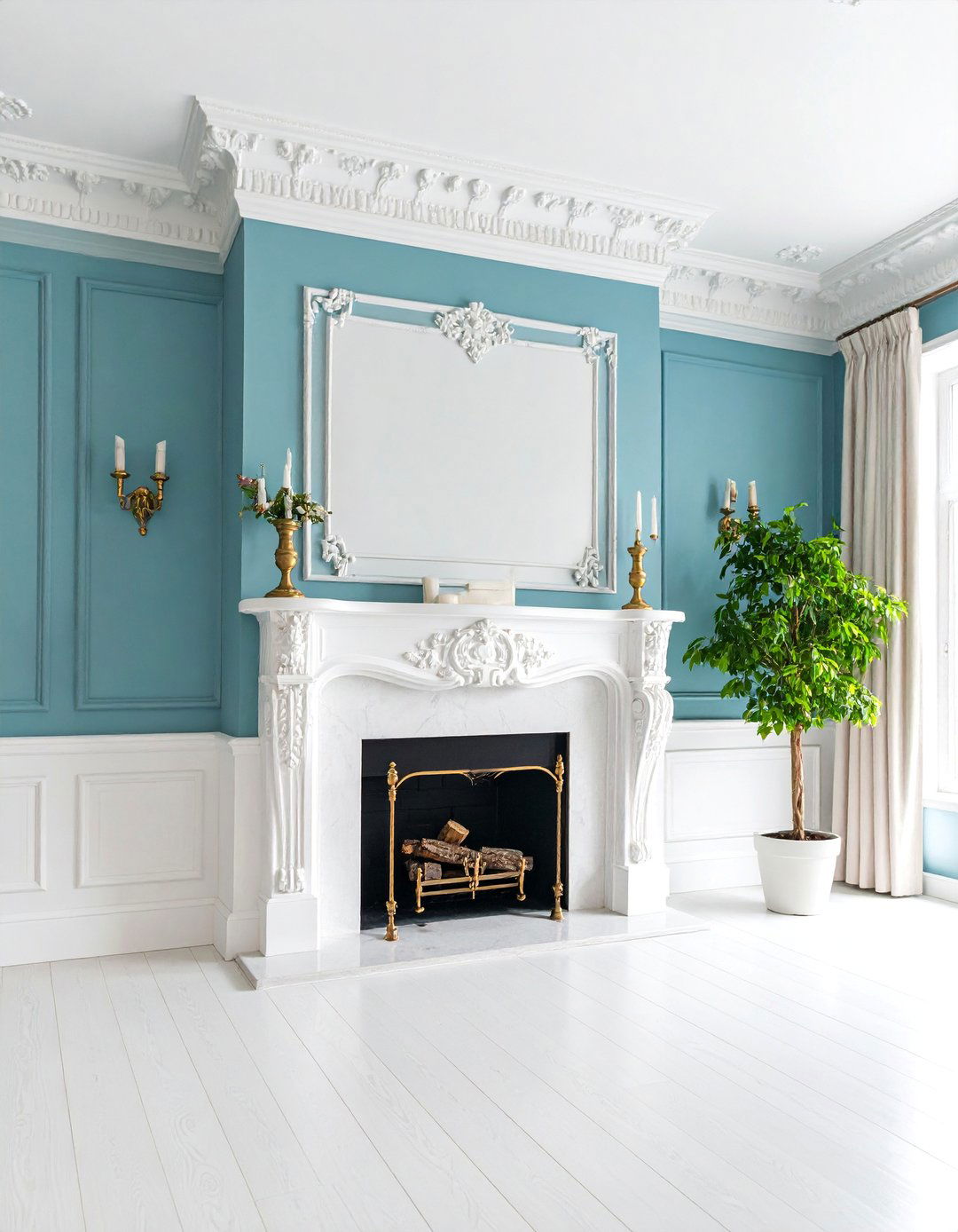 Traditional Colonial Style with Raised Paneling and Crown Molding - 25 Faux Fireplace Ideas