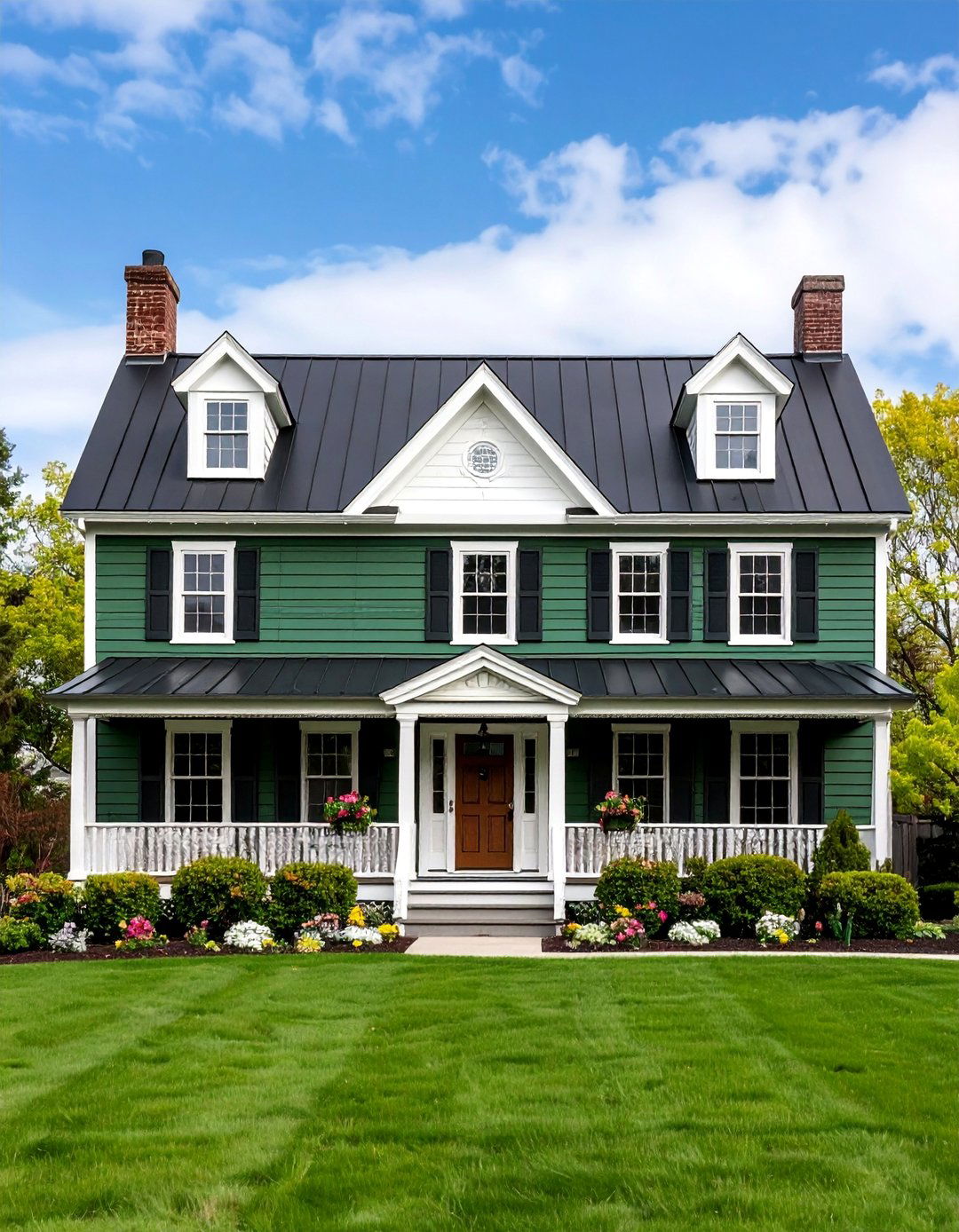 Traditional Colonial with Hunter Green Clapboard - 25 Dark Green Exterior Ideas