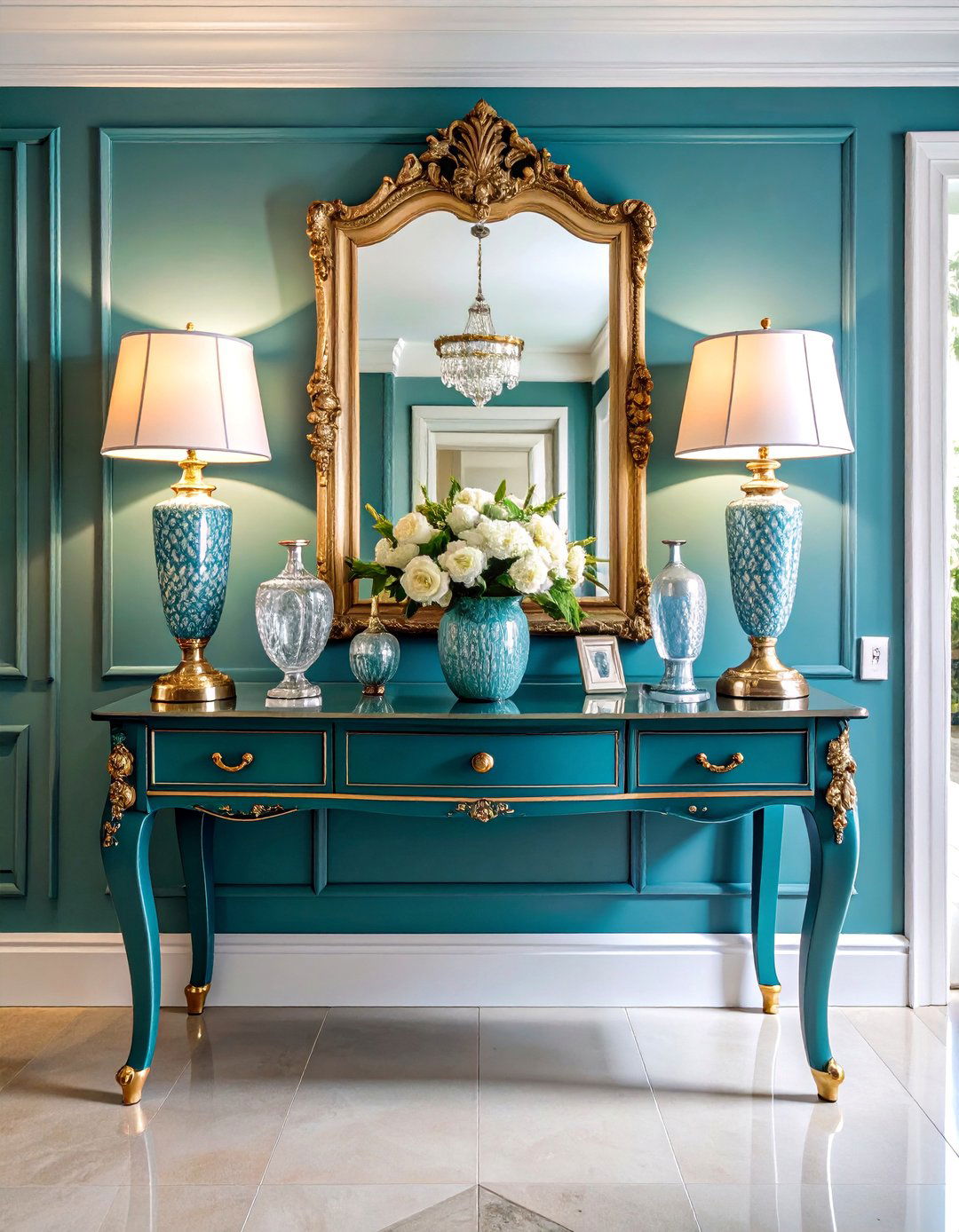 Traditional Console Table with Classic Symmetry and Timeless Elements - 25 Console Table Decor Ideas