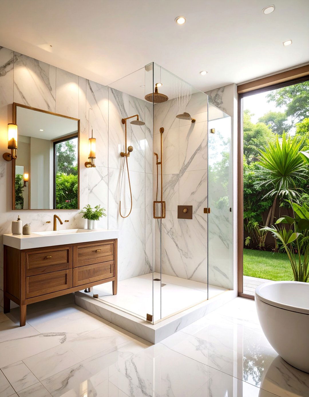 Traditional Corner Shower with Marble Surround and Bronze Fixtures - 25 Corner Shower Ideas