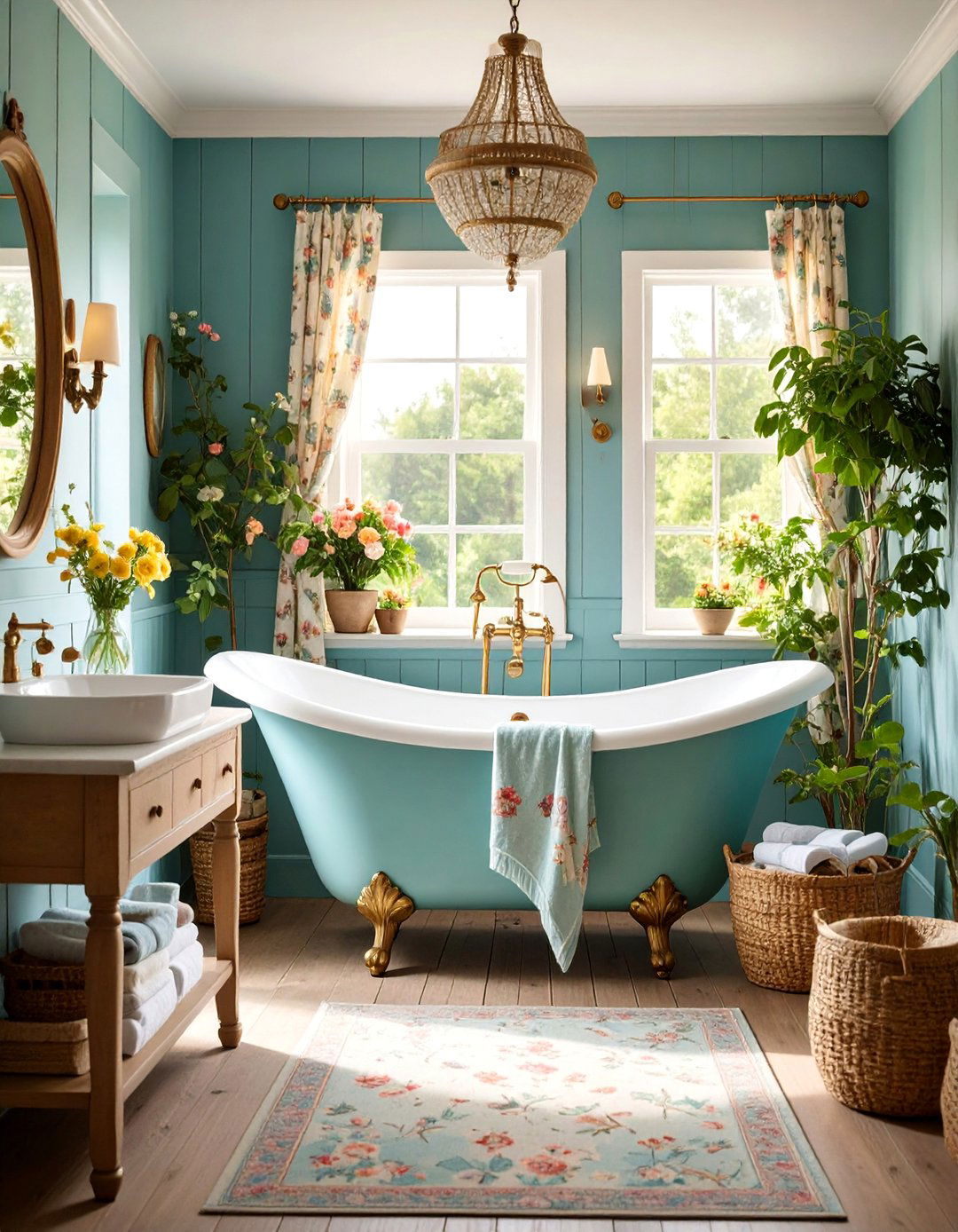 Traditional Cottage Bathroom with Vintage Floral Linens - 25 Traditional Bathroom Ideas