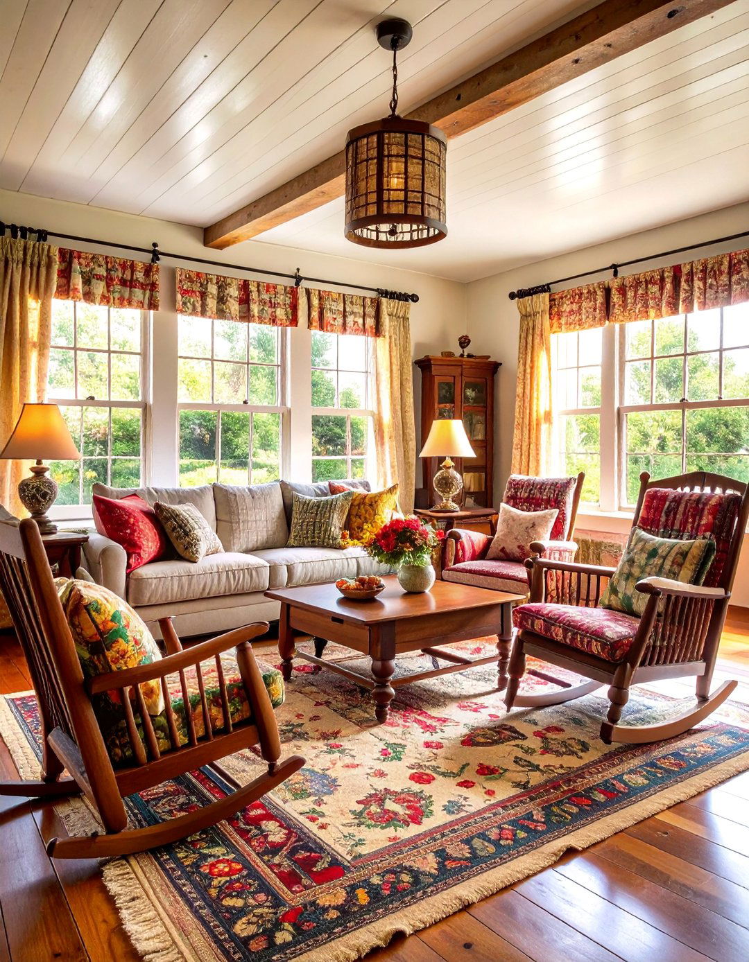 Traditional Country Living Room with Quilts and Checks - 25 Country Living Room Ideas