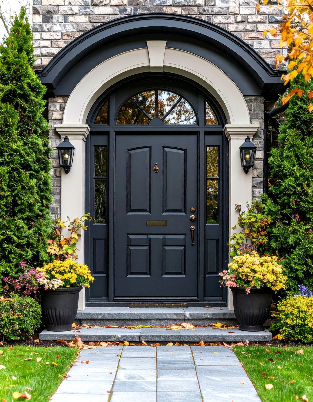 Traditional Dark Gray Door with Arched Top - 25 Dark Gray Front Door Ideas
