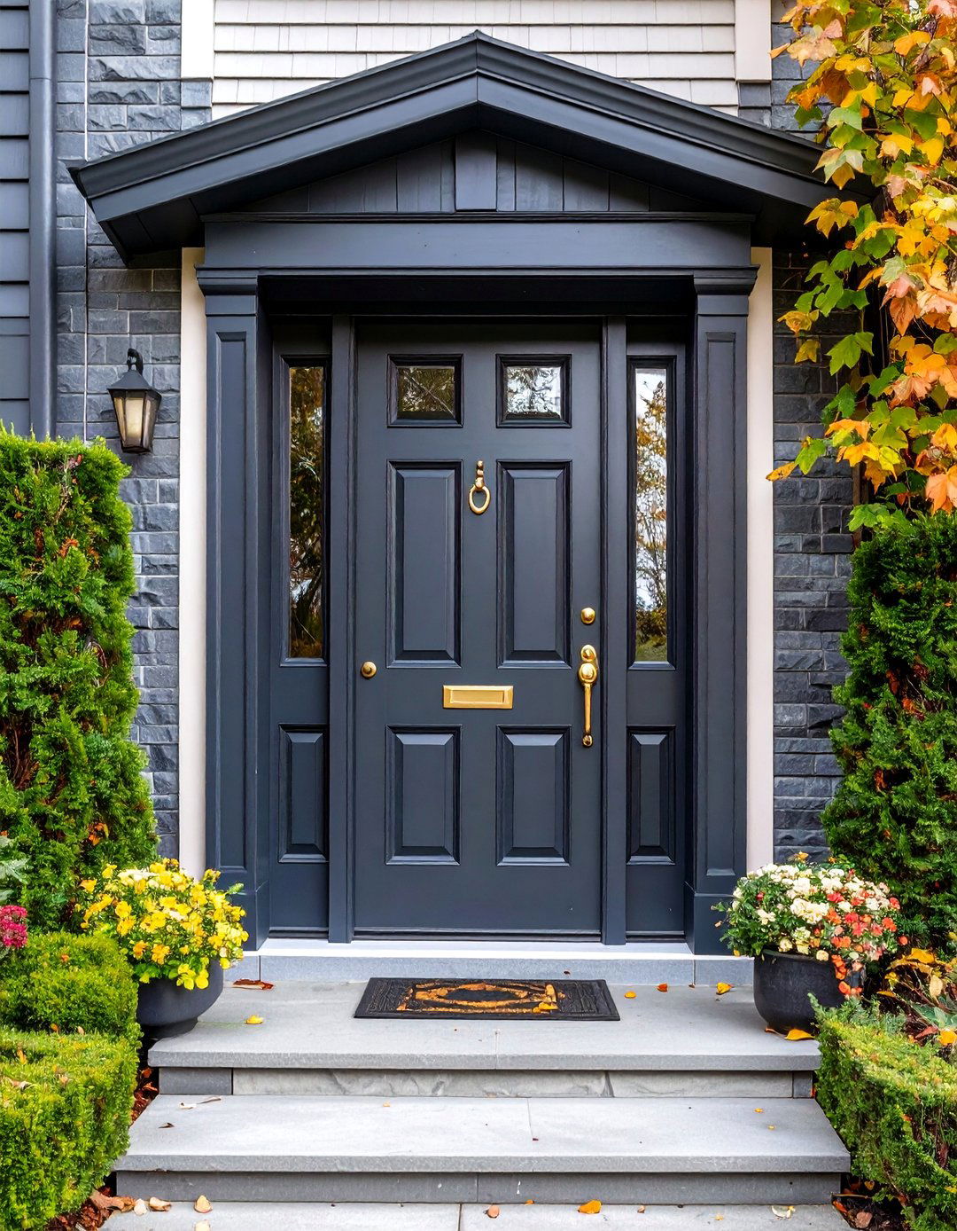 Traditional Dark Gray Door with Classic Panel Design - 25 Dark Gray Front Door Ideas