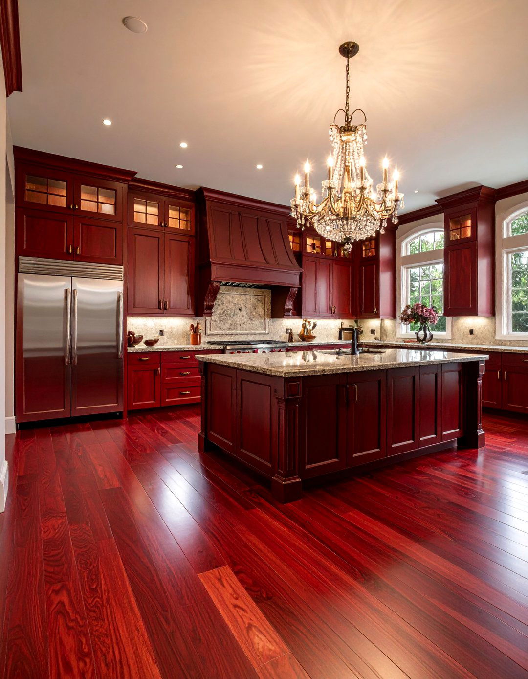 Traditional Dark Mahogany Kitchen with Formal Elegance - 25 Kitchens With Wood Floors