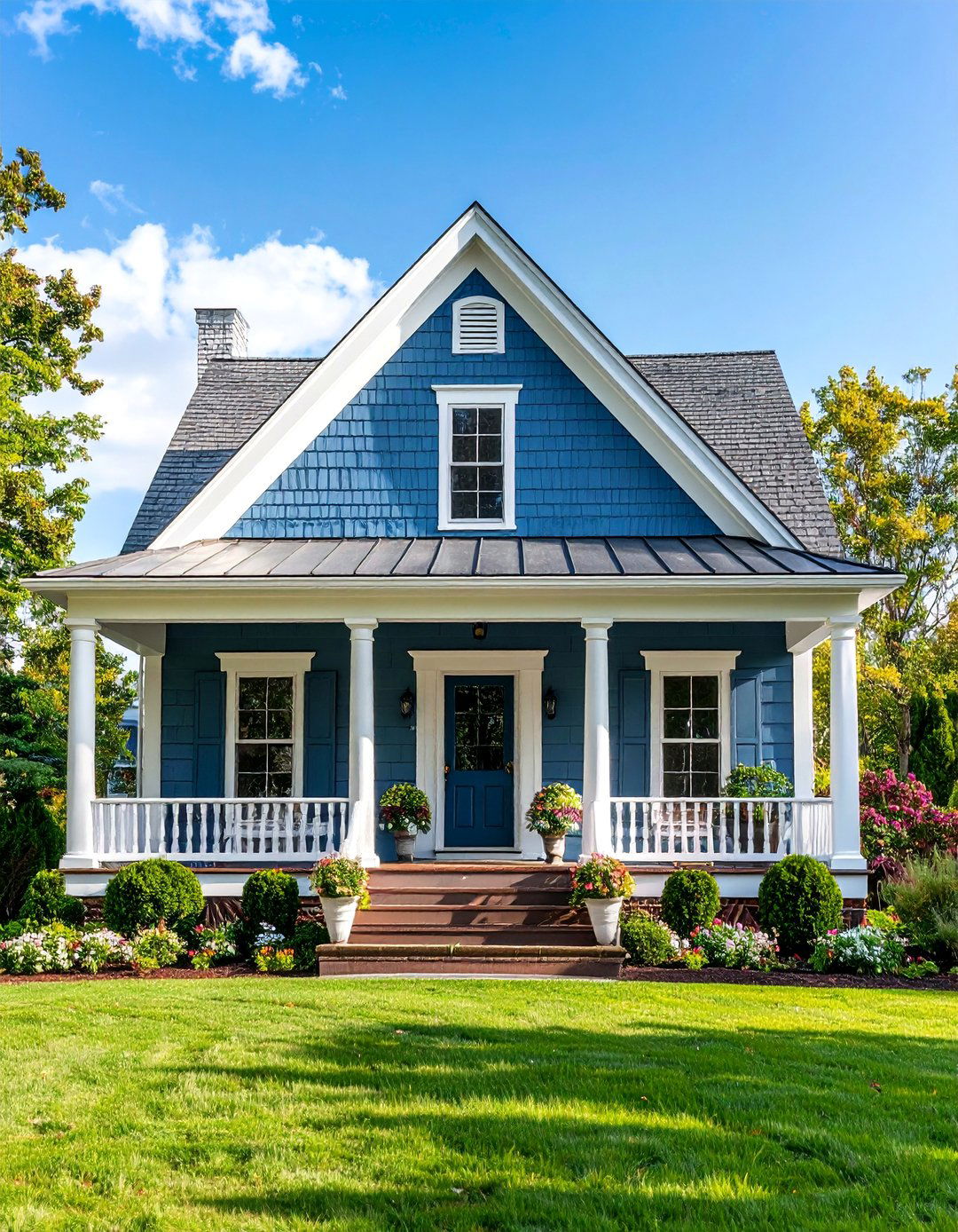 Traditional Double Gable Front Porch Roof with Symmetrical Design - 25 Front Porch Roof Ideas