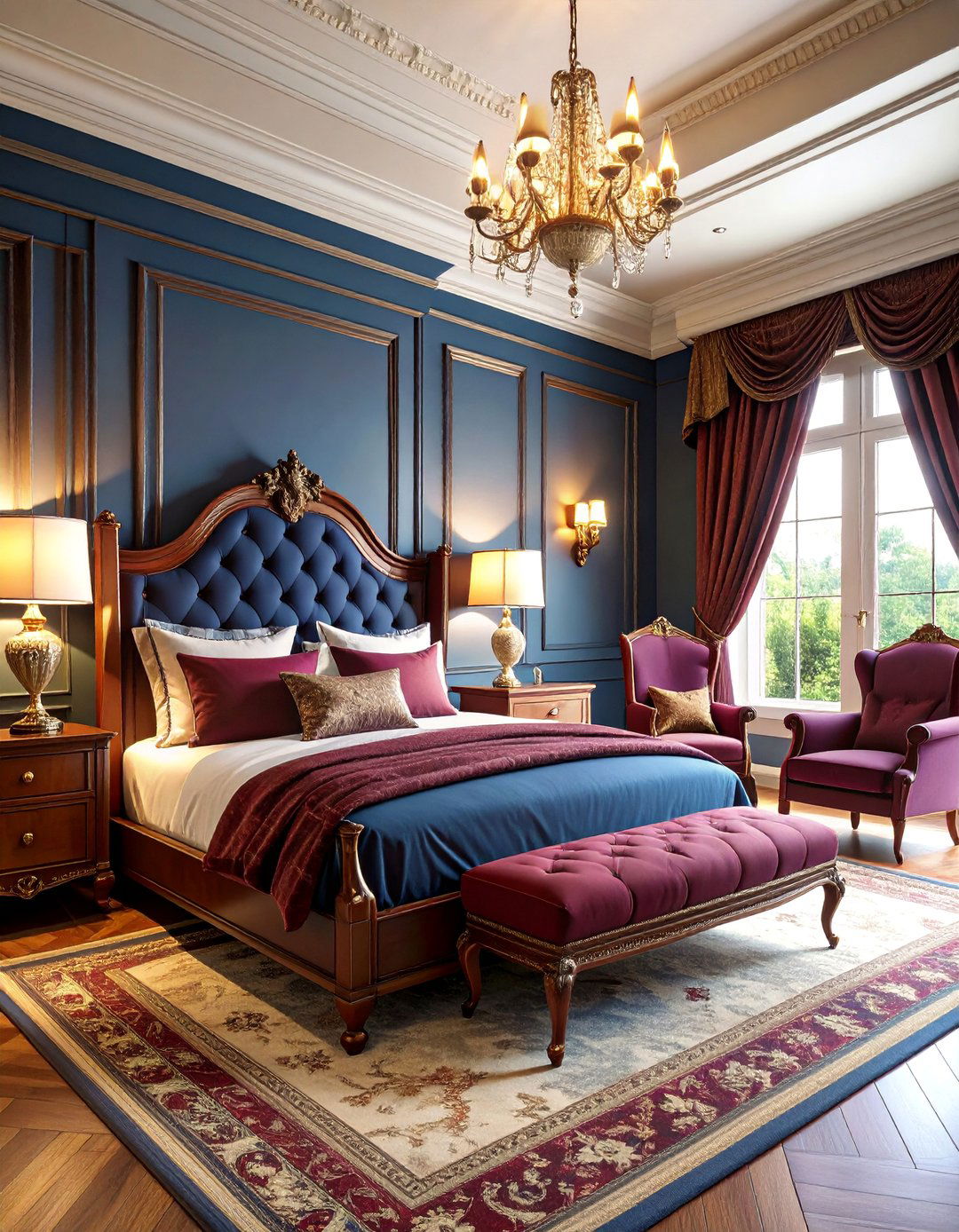 Traditional Elegance Bedroom with Fireplace and Crown Molding - 25 Large Bedroom Design Ideas
