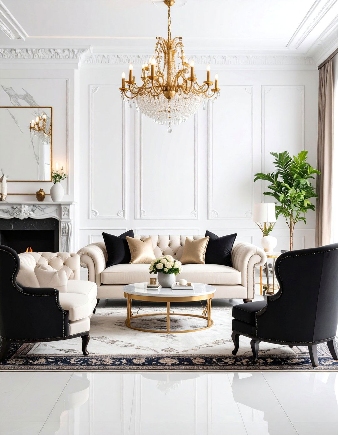 Traditional Elegance Cream and Black Living Room - 25 Cream and Black Living Room Ideas