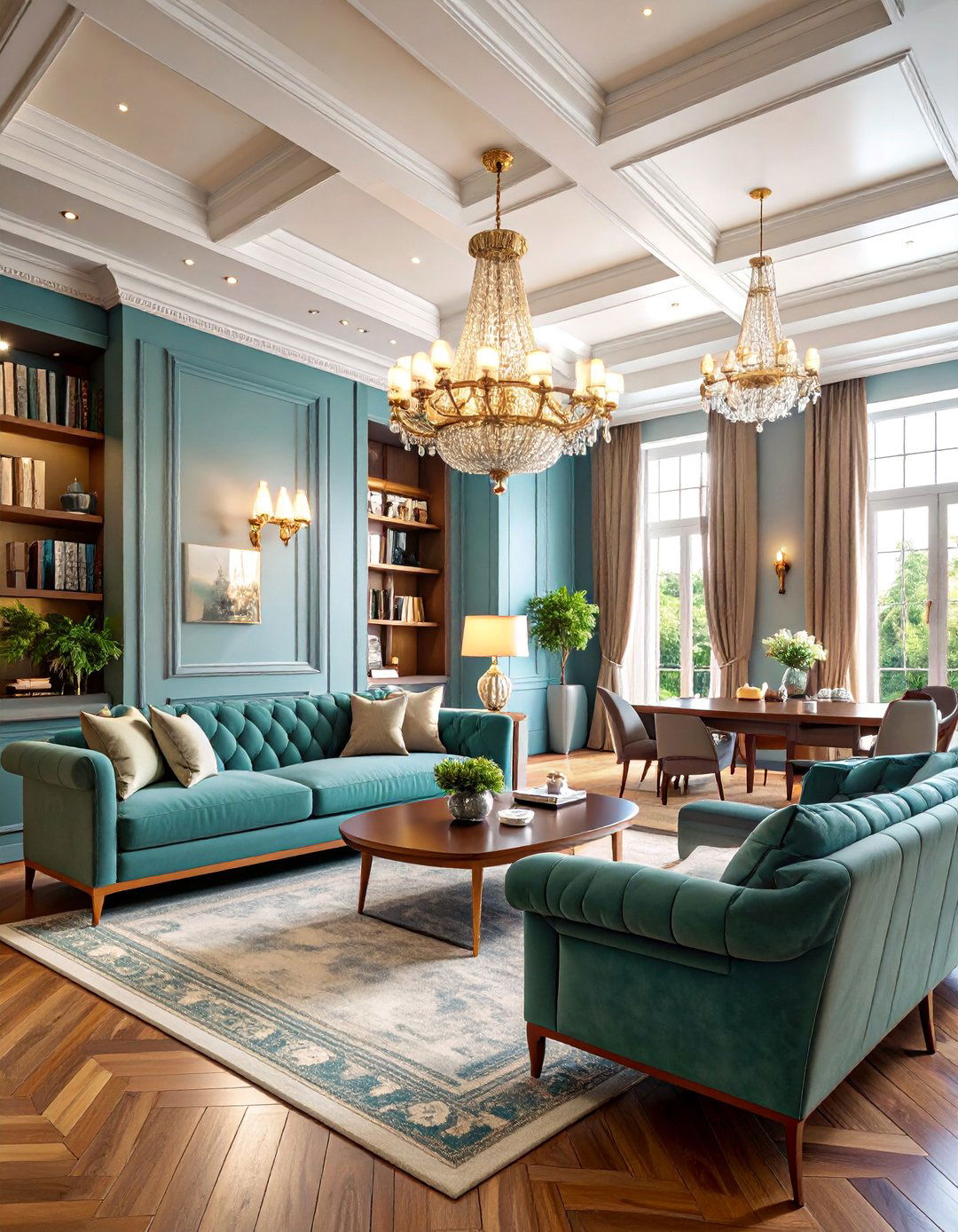 Traditional Elegance Great Room with Coffered Ceiling - 25 Great Room Ideas