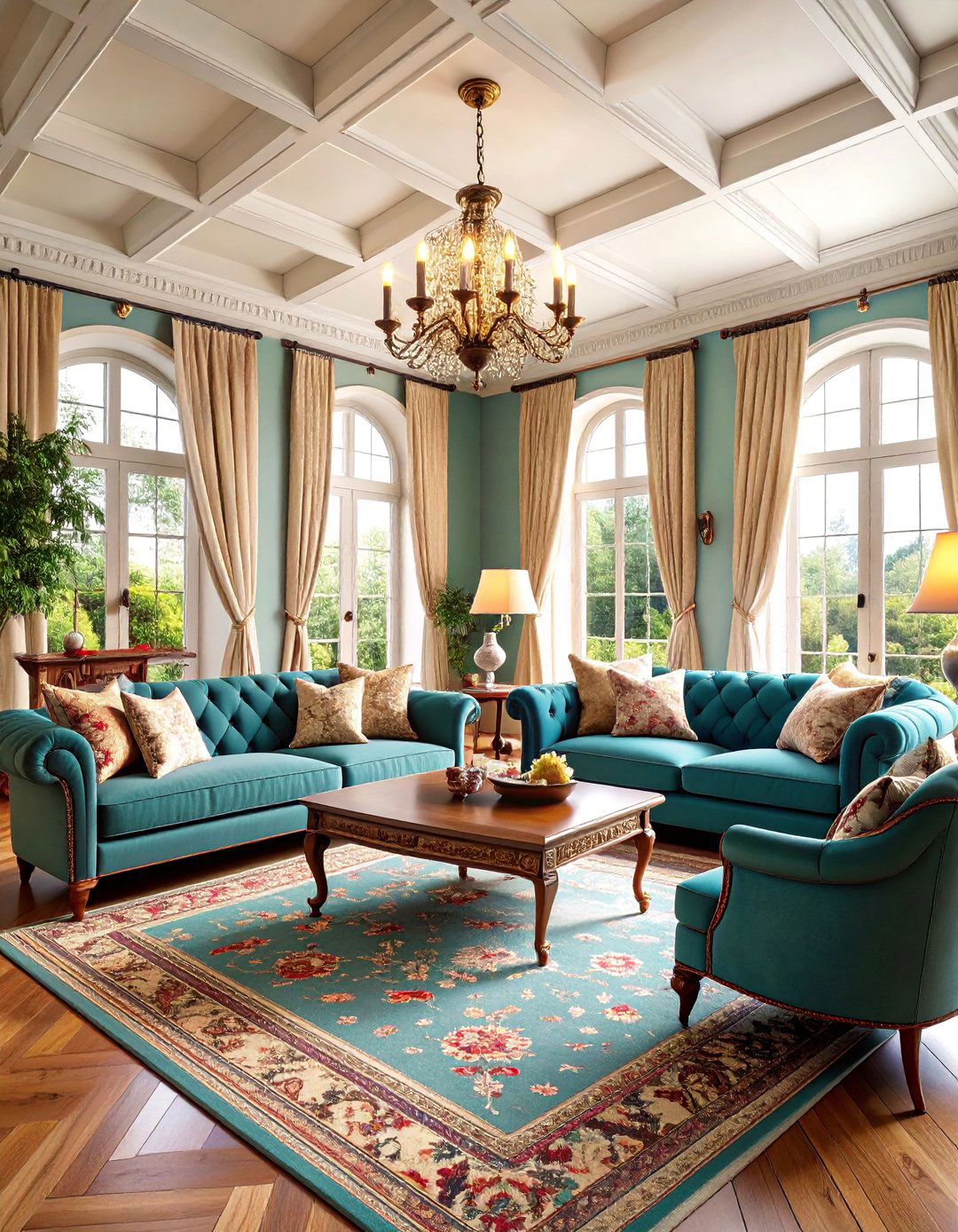Traditional English Country with Coffered Details - 25 Living Room Vaulted Ceiling Ideas