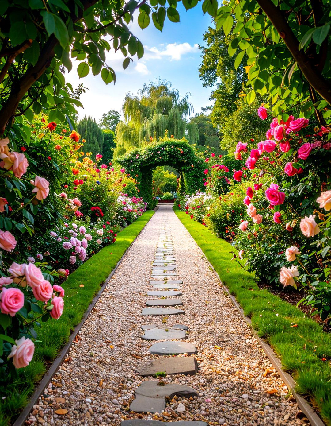Traditional English Garden Pea Gravel Walkway with Rose Borders - 25 Pea Gravel Walkway Ideas
