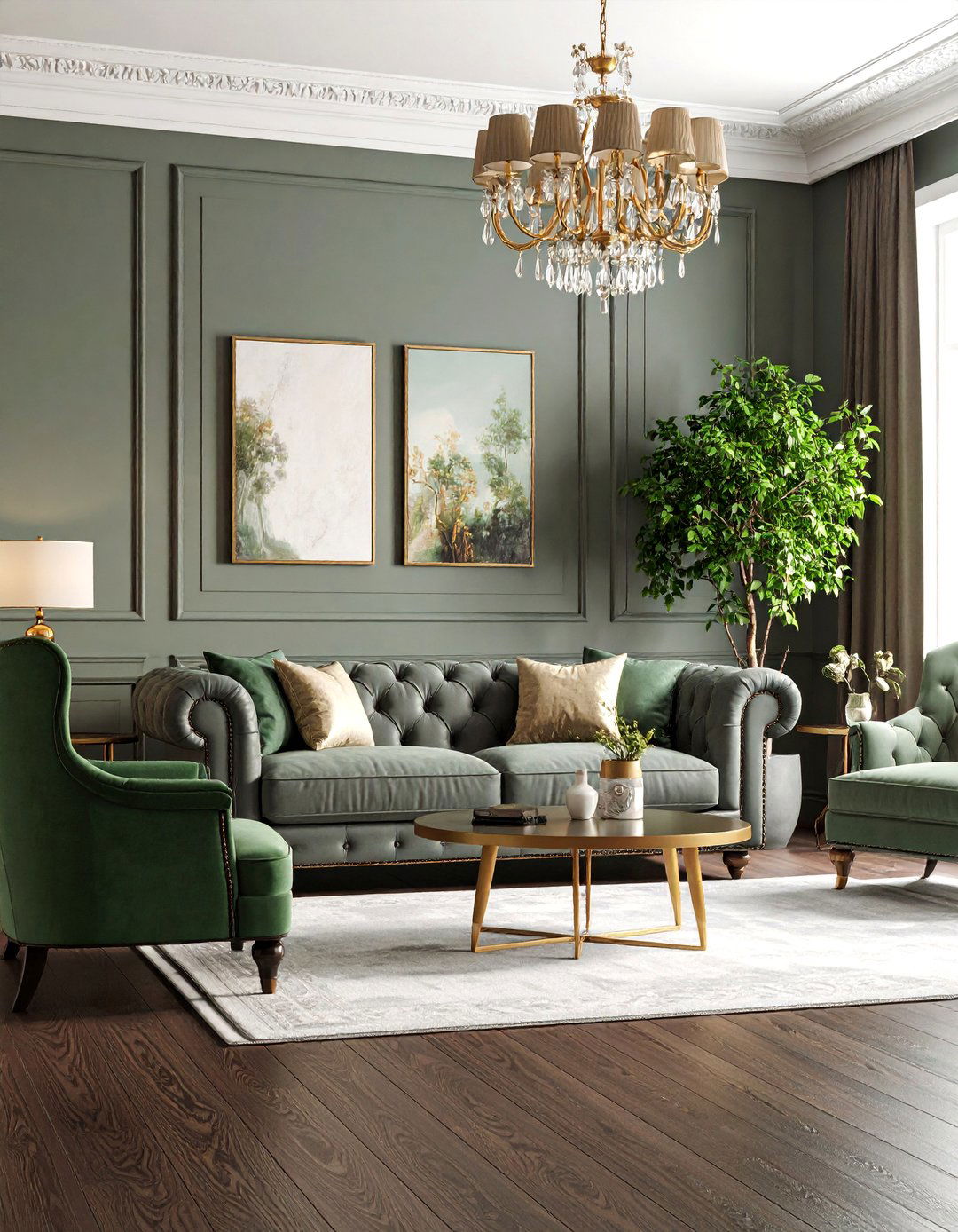 Traditional English Grey Living Room with Classic Details - 25 Grey Living Room With Dark Wood Floors