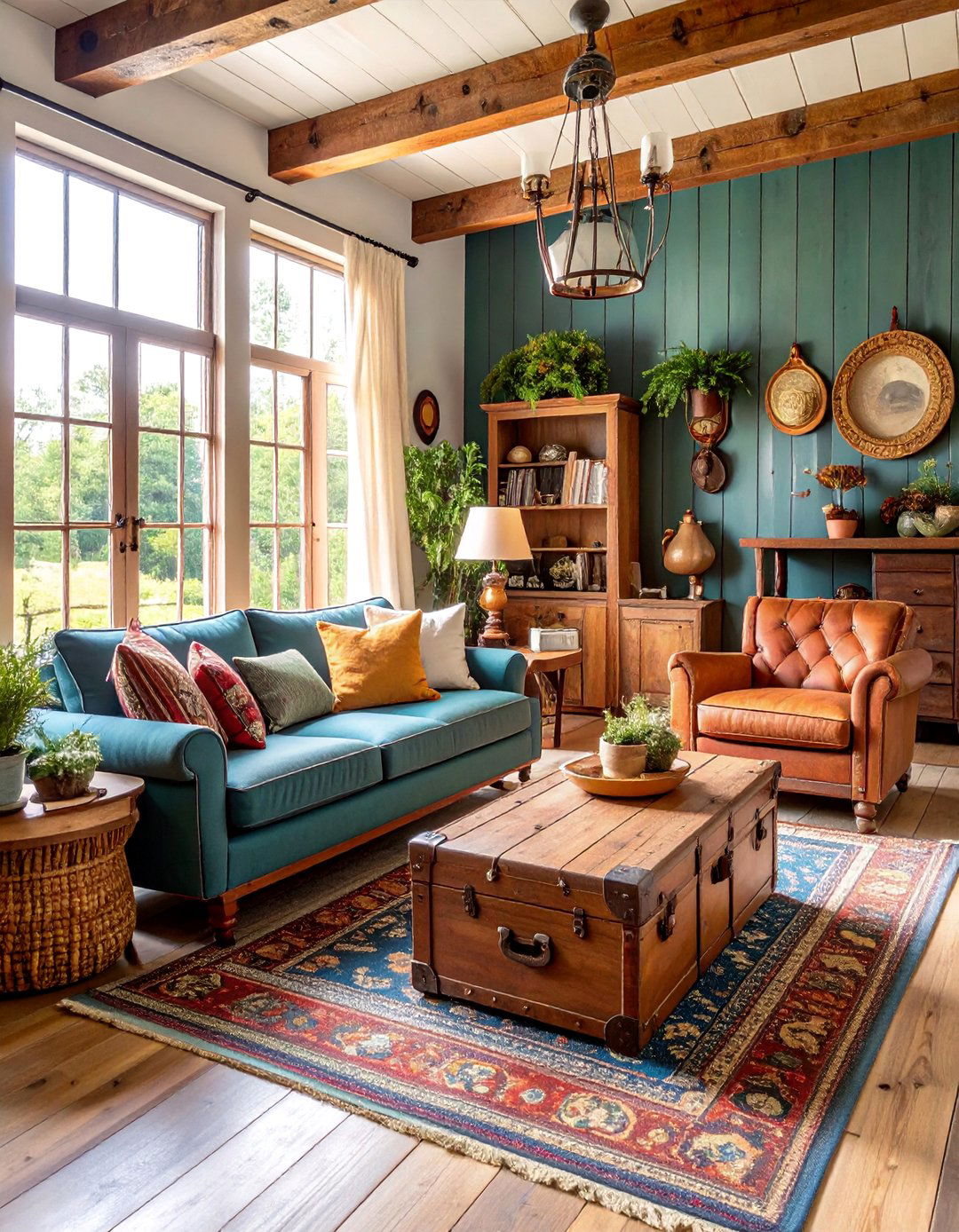 Traditional Farmhouse Living Room with Vintage Antique Furniture - 25 Farmhouse Living Room Ideas