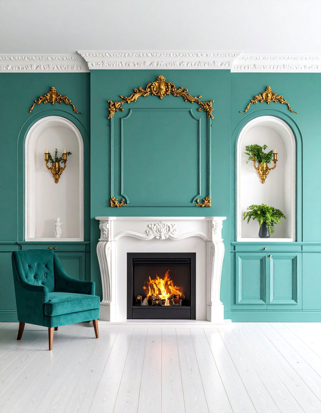 Traditional Fireplace Mantel Wall Niche with Built in Cabinetry - 25 Wall Niche Ideas