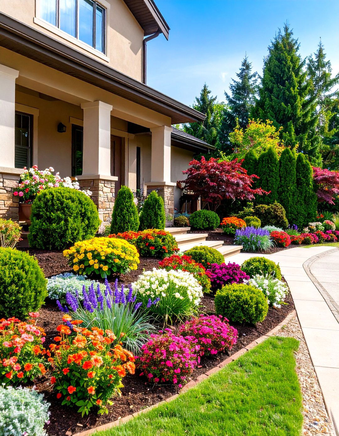 Traditional Foundation Planting with Evergreen Structure - 25 Front Yard Landscaping Ideas