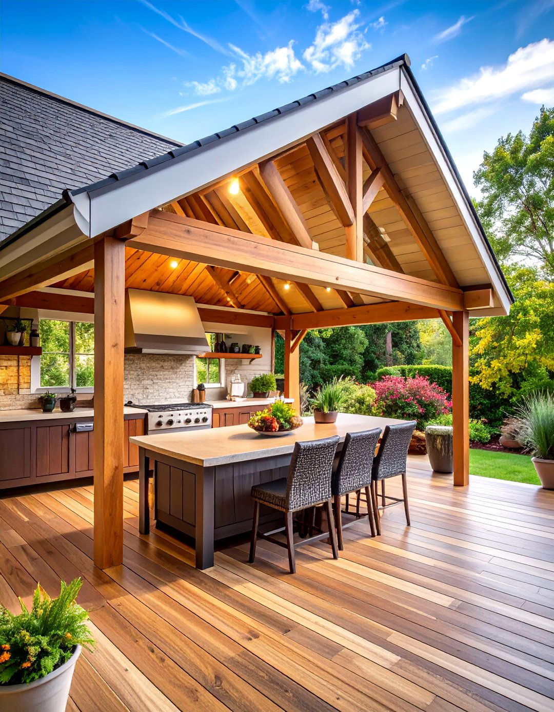 Traditional Gable Roof with Composite Shingles - 25 Outdoor Kitchen Roof Ideas