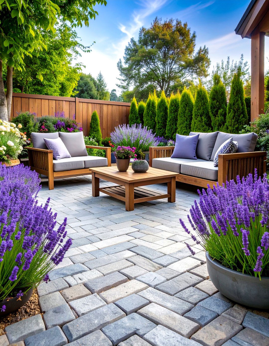 Traditional Granite Cobblestone Patio with Herringbone Pattern - 25 cobblestone patio ideas