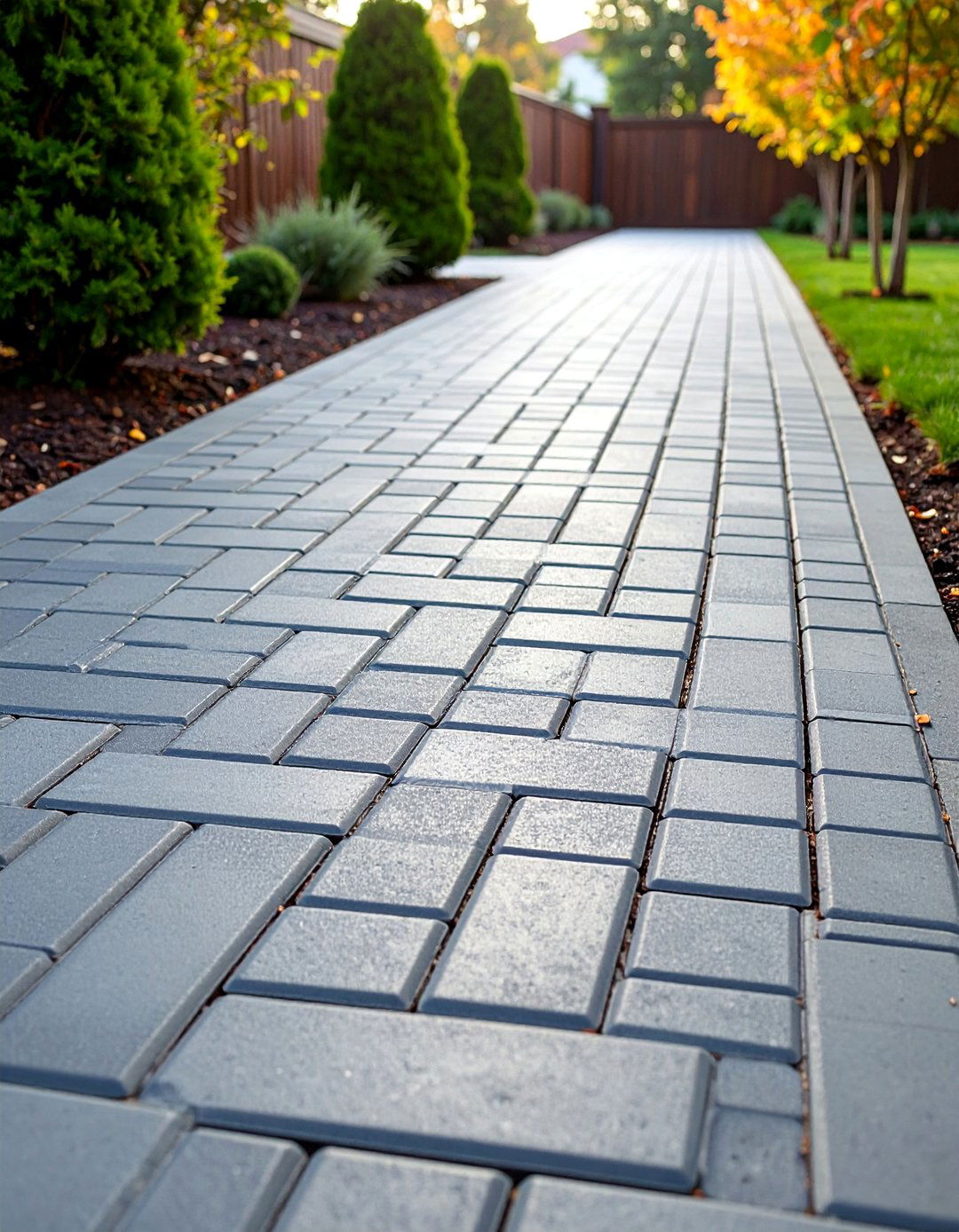 Traditional Grey Paver Walkway with Running Bond Pattern - 25 Grey Paver Walkway Ideas
