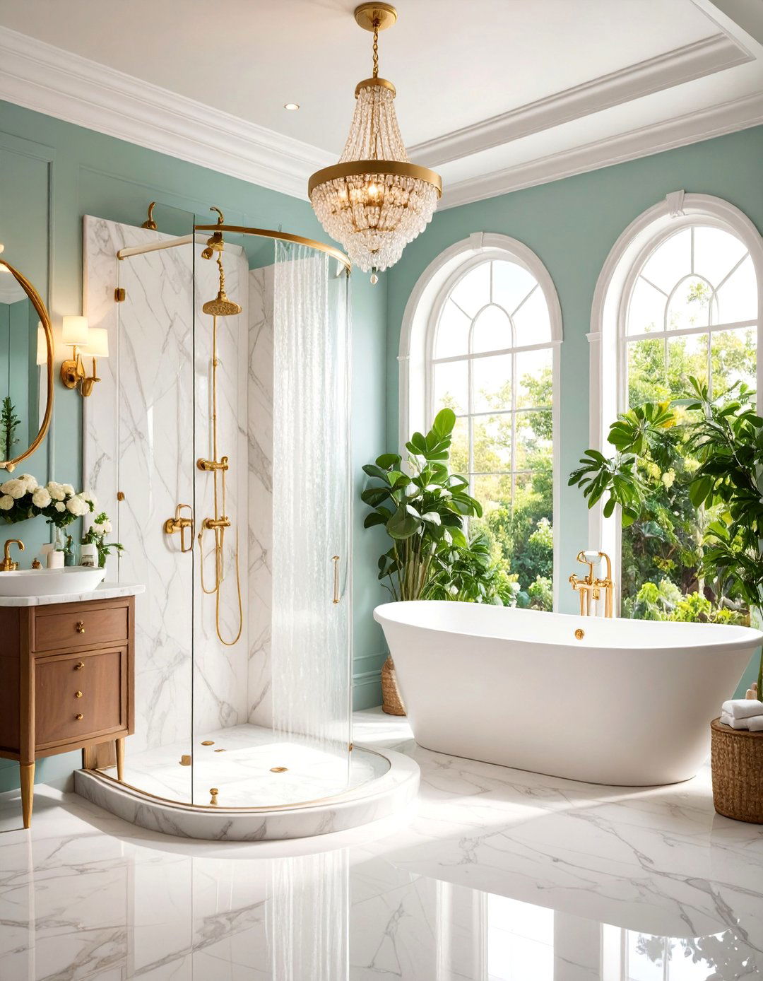 Traditional Half Wall Shower with Crown Molding - 25 Half-wall Shower Ideas