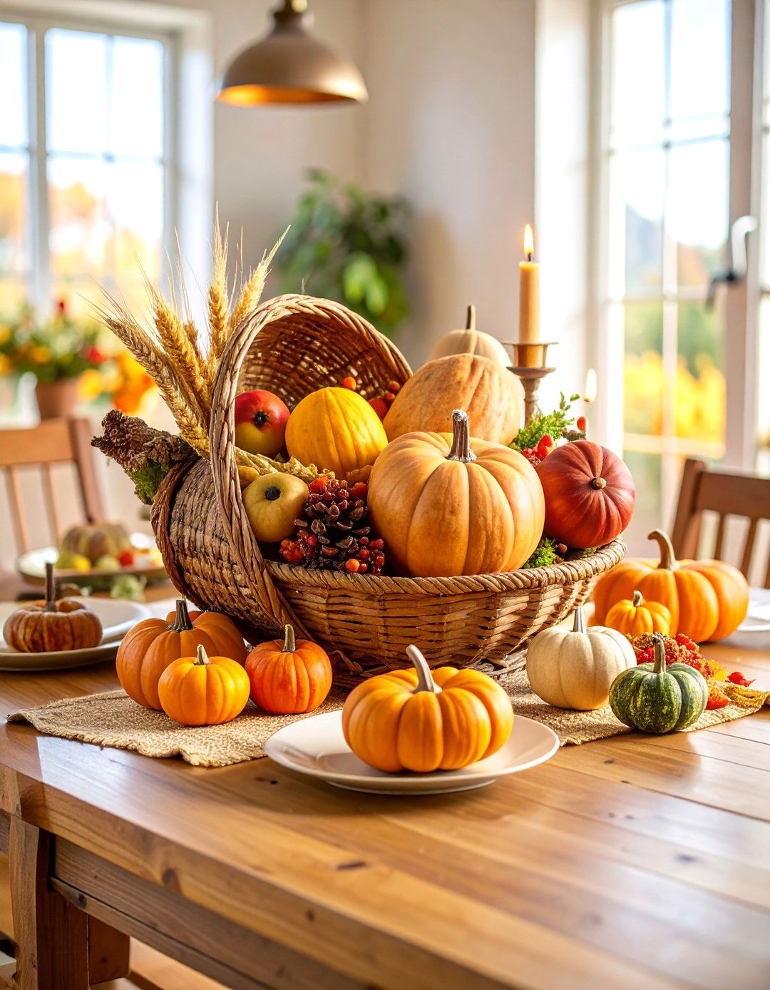 Traditional Harvest Cornucopia Display - 25 thanksgiving table decor ideas