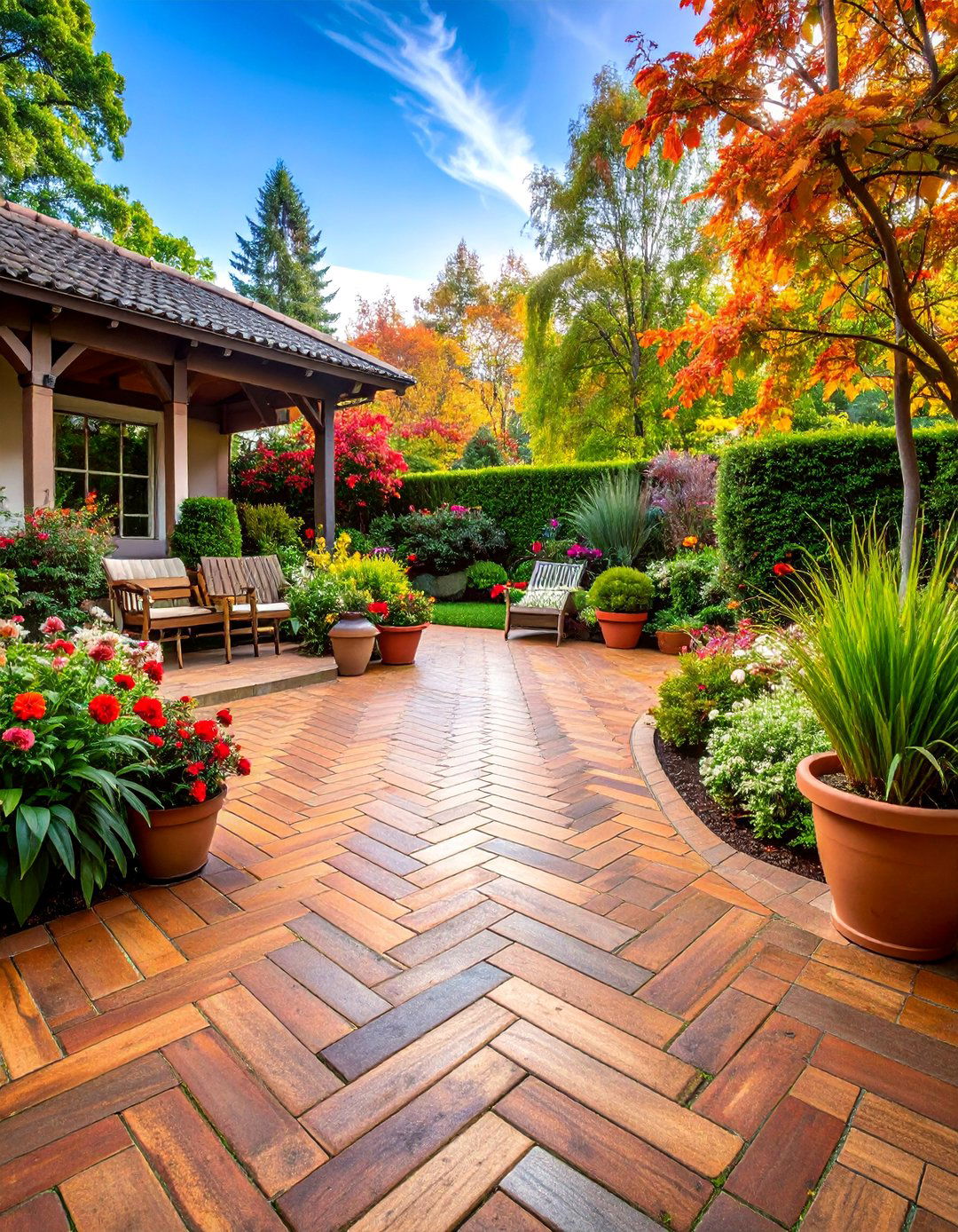 Traditional Herringbone Patio with Heritage Character - 25 herringbone brick patio designs