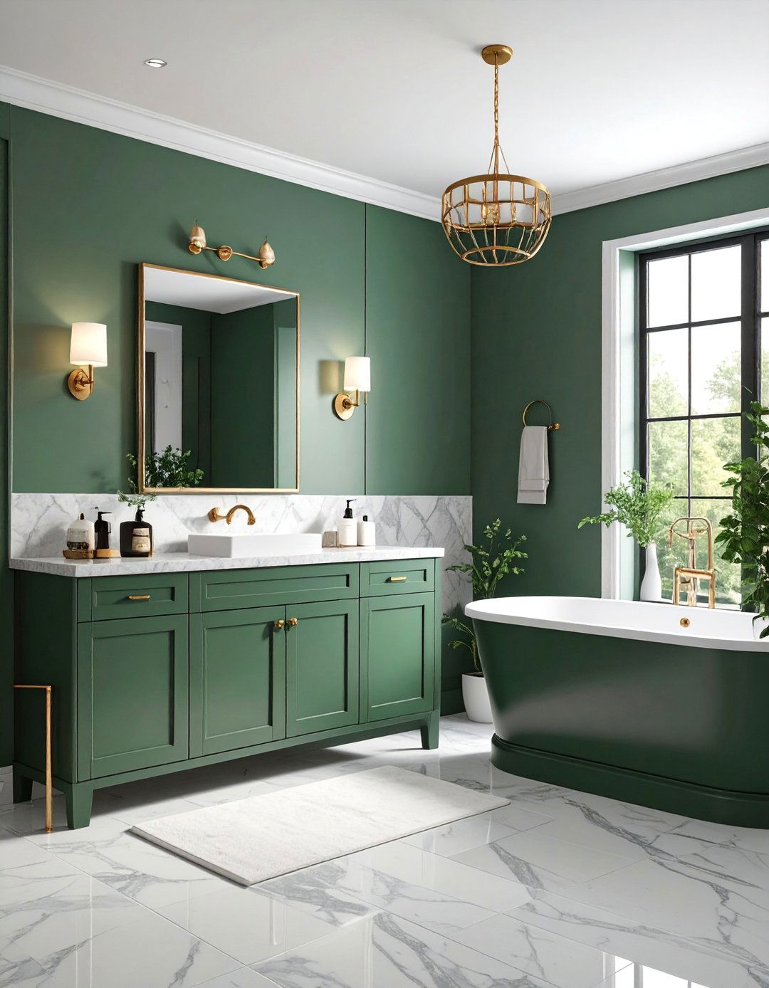 Traditional Hunter Green and Marble Grey Elegance - 25 Green and Grey Bathroom Ideas
