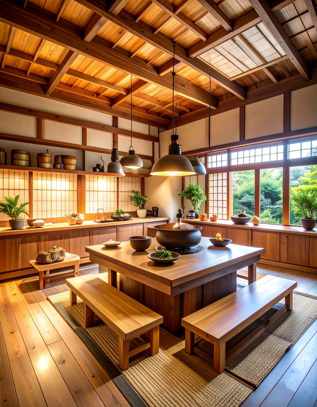 Traditional Irori Fire Kitchen with Central Hearth - 25 Japanese Style Kitchen Ideas