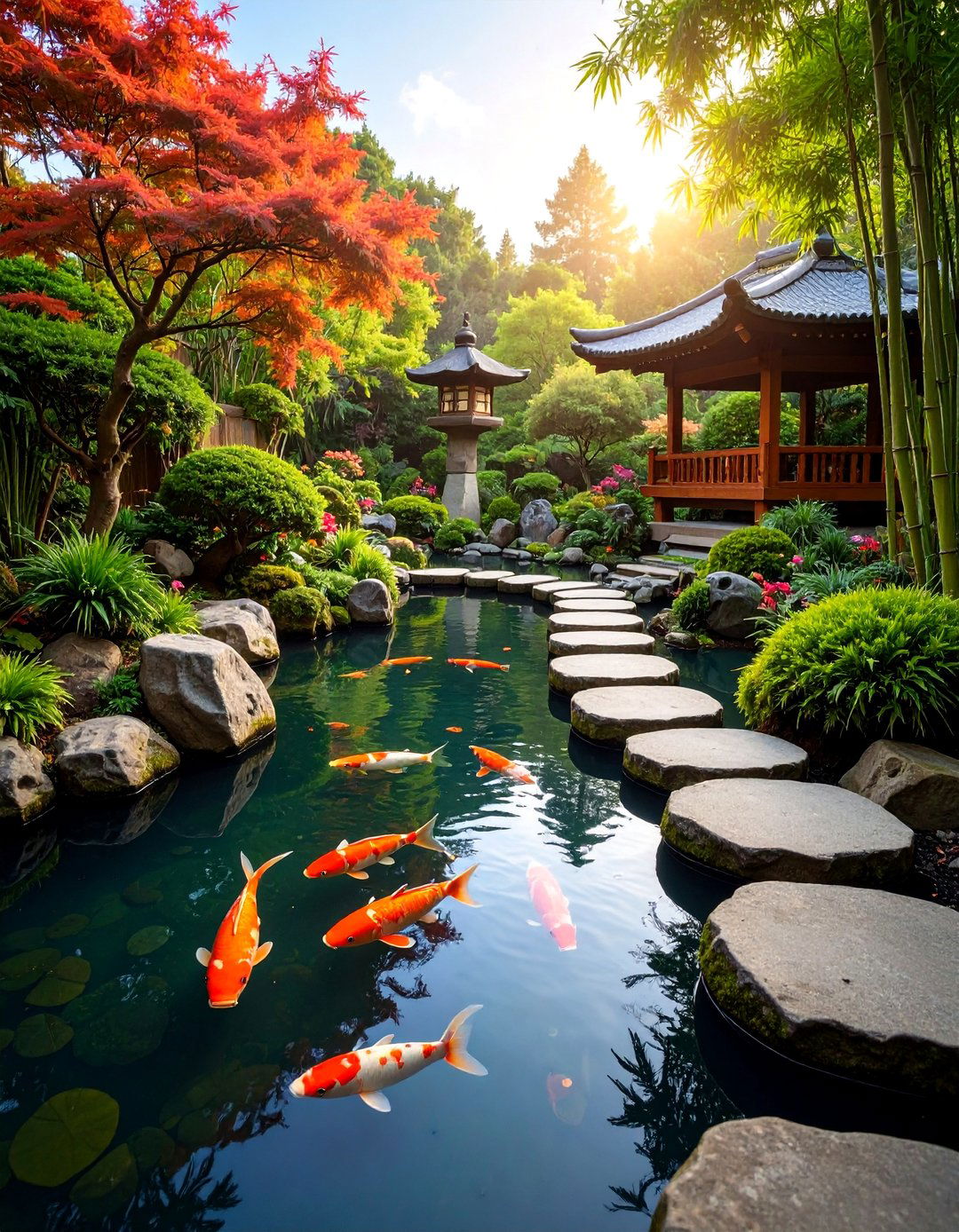 Traditional Japanese Koi Pond with Natural Stone - 25 Fish Pond Ideas