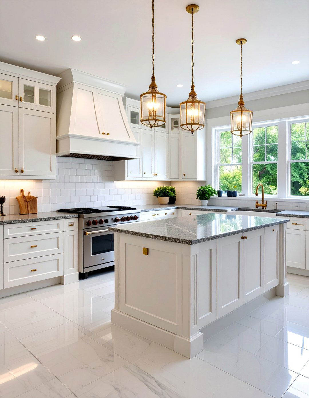 Traditional Kitchen with Grey Granite and White Cabinets - 25 Grey and White Kitchen Ideas