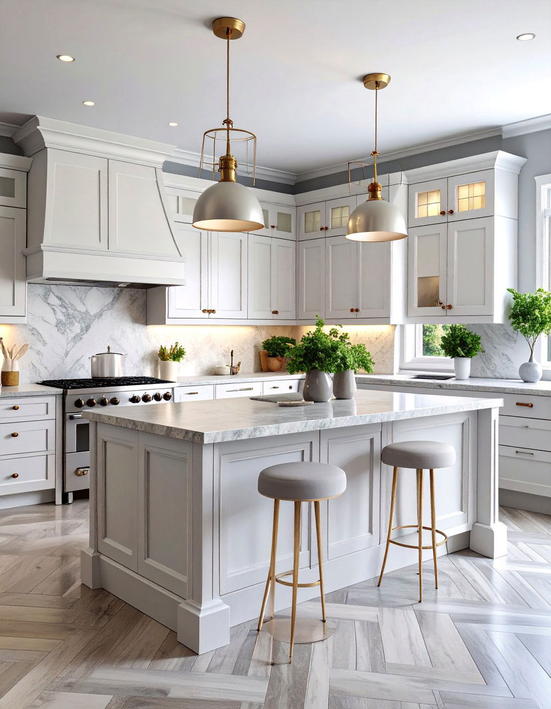 Traditional Kitchen with Grey and White Checkerboard - 25 Grey and White Kitchen Ideas