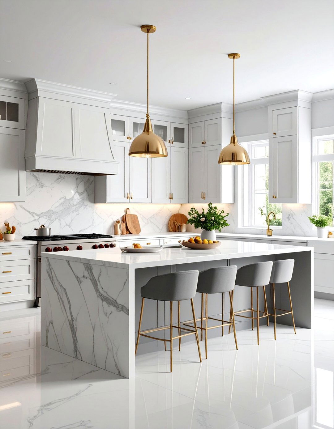 Traditional Kitchen with Grey and White Marble Mix - 25 Grey and White Kitchen Ideas