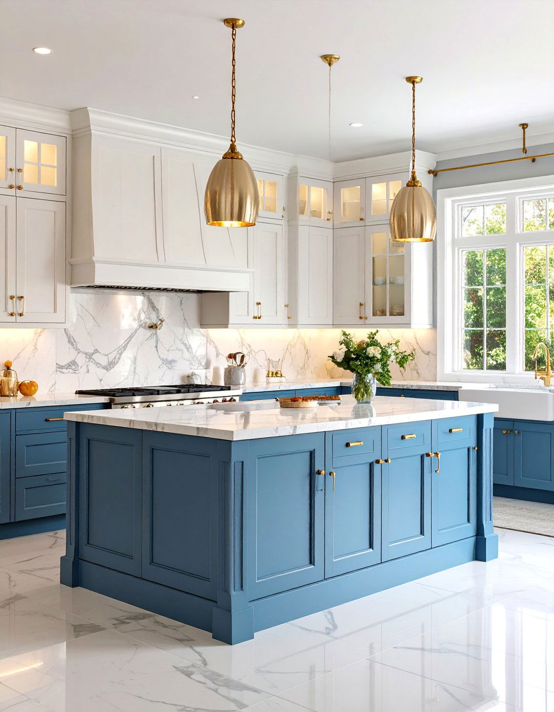 Traditional Kitchen with White Cabinets and Grey Marble - 25 Grey and White Kitchen Ideas