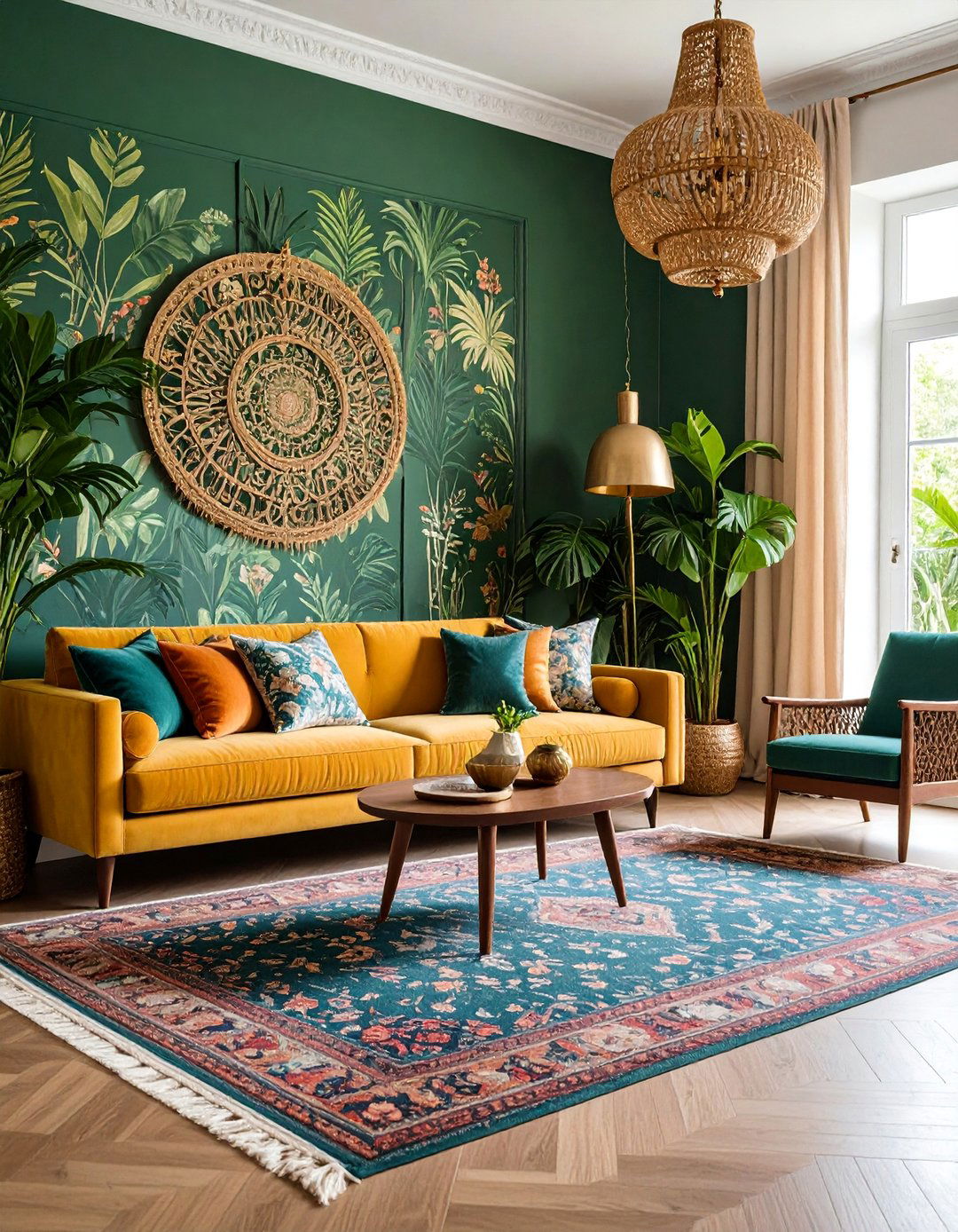 Traditional Living Room with Botanical Print Wallpaper - 25 Traditional Living Room Ideas