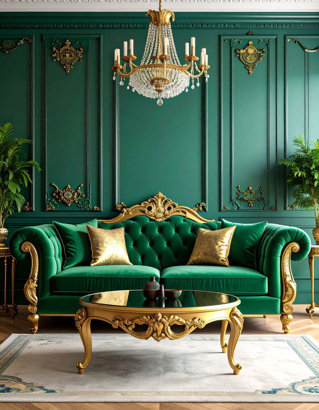 Traditional Luxury Emerald Velvet and Gold Living Room - 25 Emerald Green and Gold Living Room Ideas
