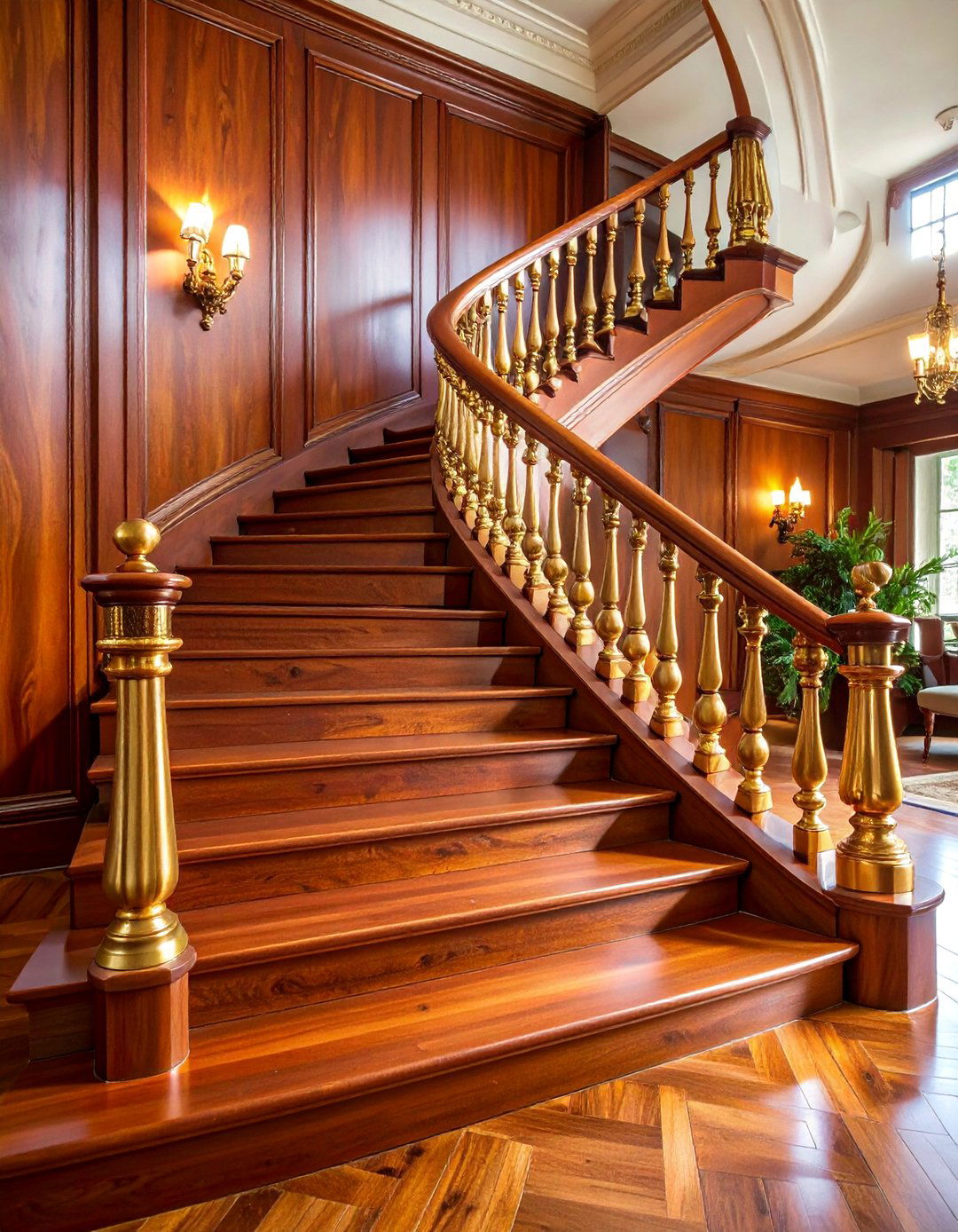 Traditional Mahogany Staircase with Brass Hardware Accents - 25 Staircase Ideas