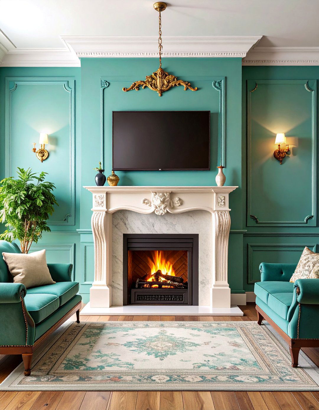 Traditional Mantel with Decorative Storage - 25 Electric Fireplace Ideas With Tv Above