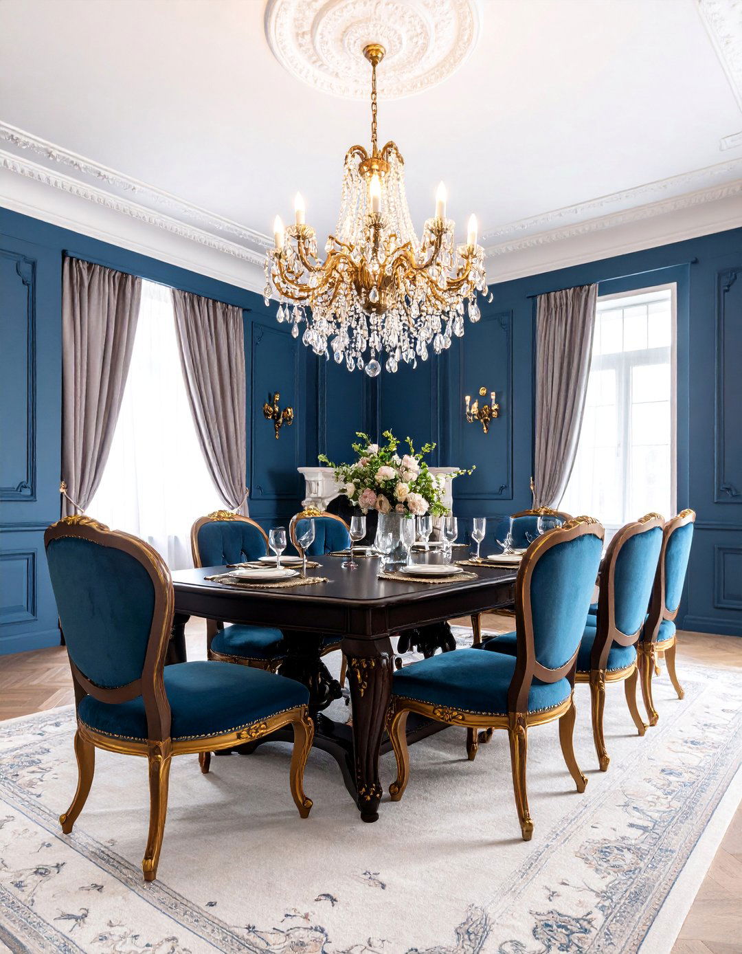 Traditional Navy Blue Wainscoting Design - 25 Navy Blue Dining Room Ideas