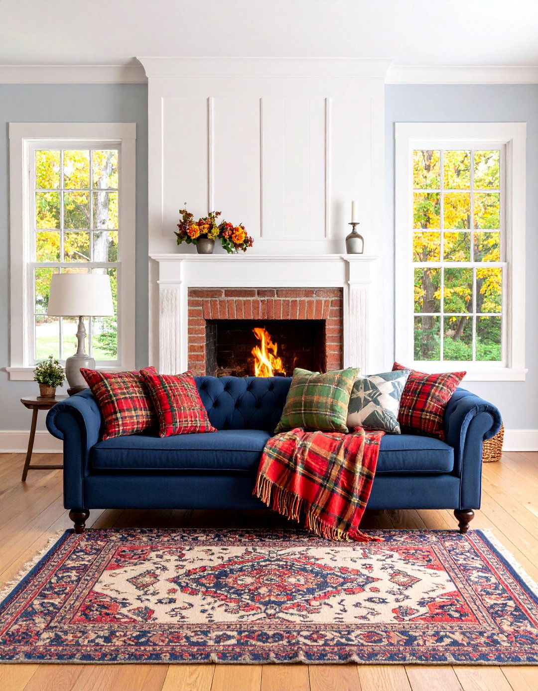 Traditional New England Living Room with Tartan Accents - 25 Ralph Lauren Living Room Ideas