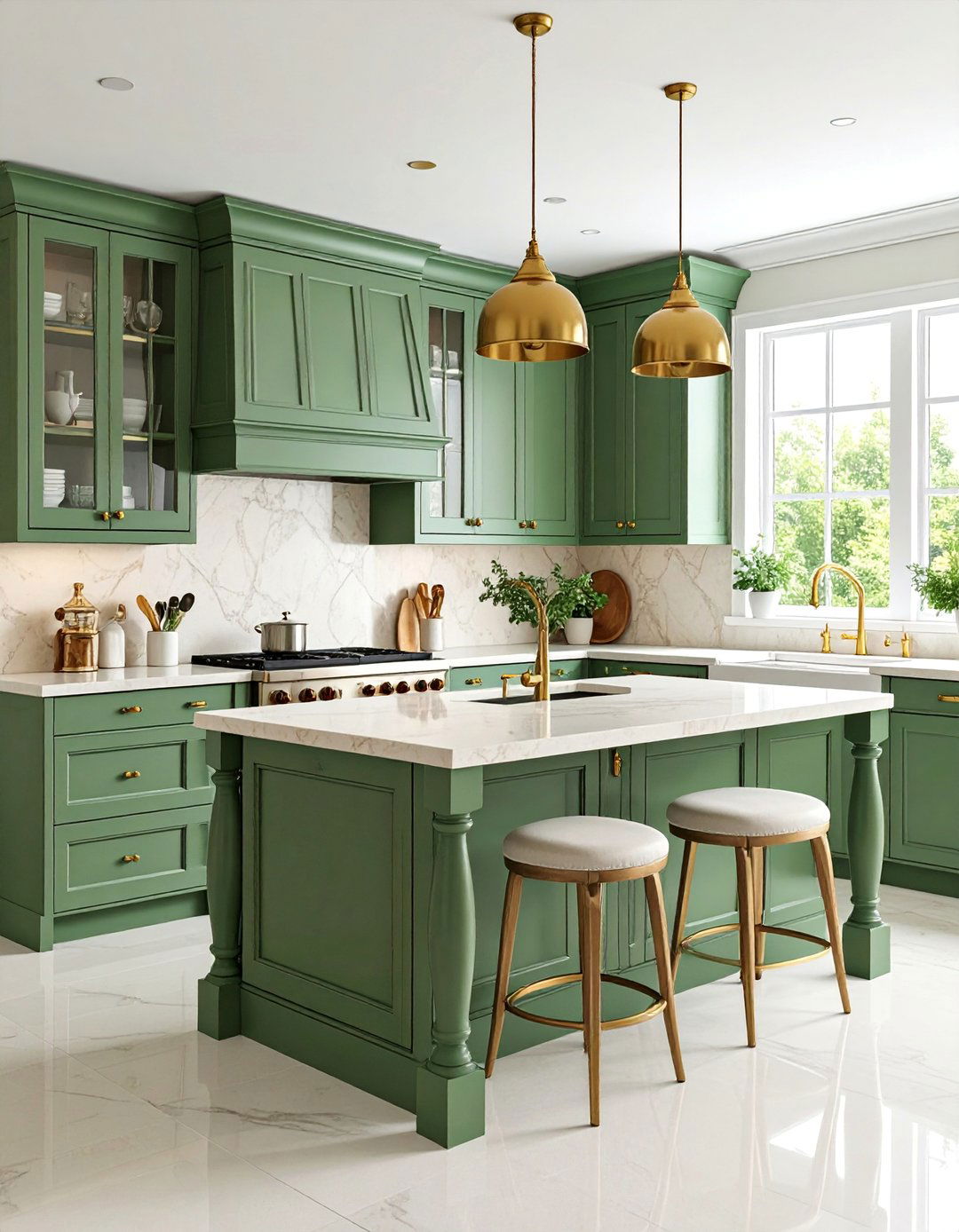 Traditional Olive Green Kitchen with Beige Limestone Accents - 25 Olive Green Kitchens