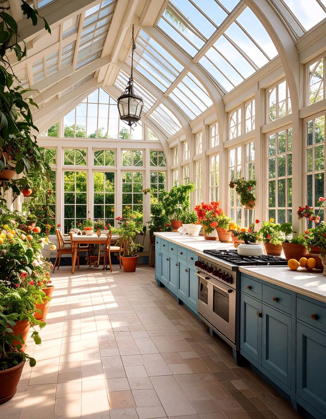 Traditional Orangery Kitchen with Formal Garden Connection - 25 Greenhouse Kitchen Design Ideas