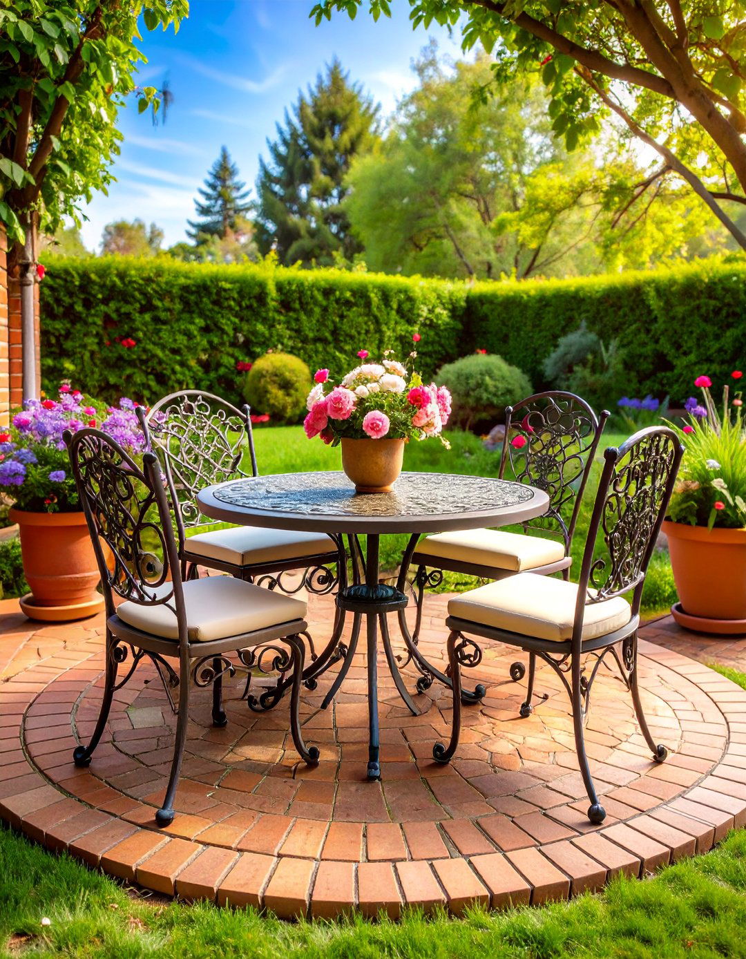 Traditional Patio with Classic Brick and Iron - 25 Outdoor Dining Area Ideas