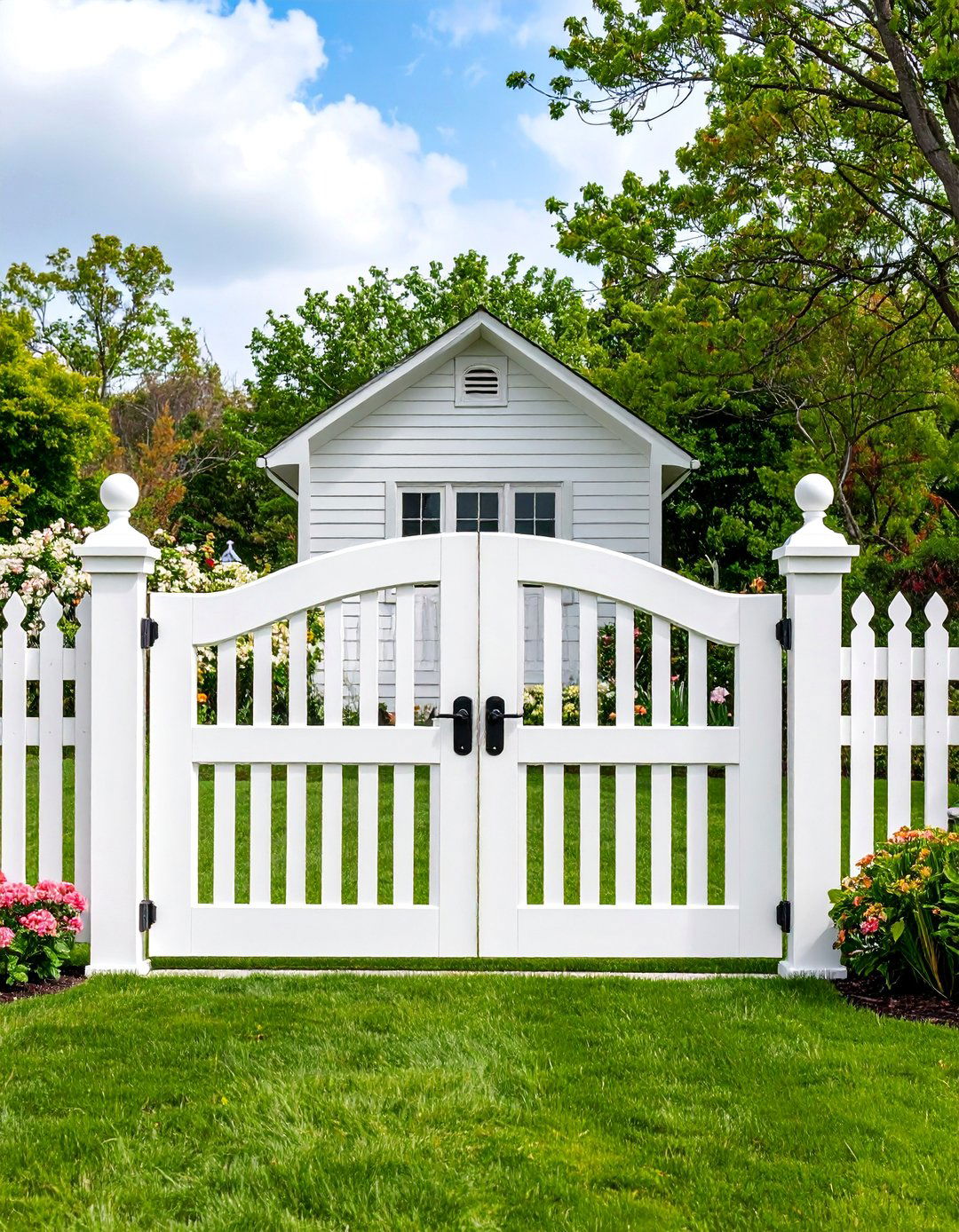Traditional Picket Gate with Curved Top Design - 25 Deck Gate Ideas