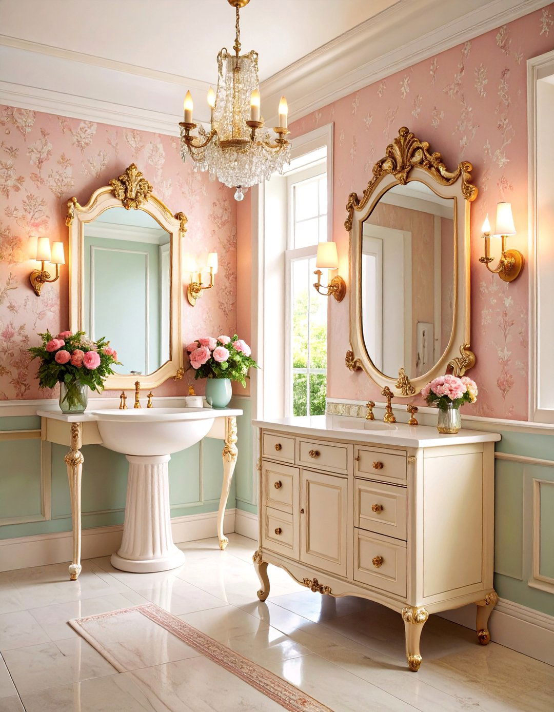 Traditional Powder Room with Vintage Wallpaper - 25 Traditional Bathroom Ideas