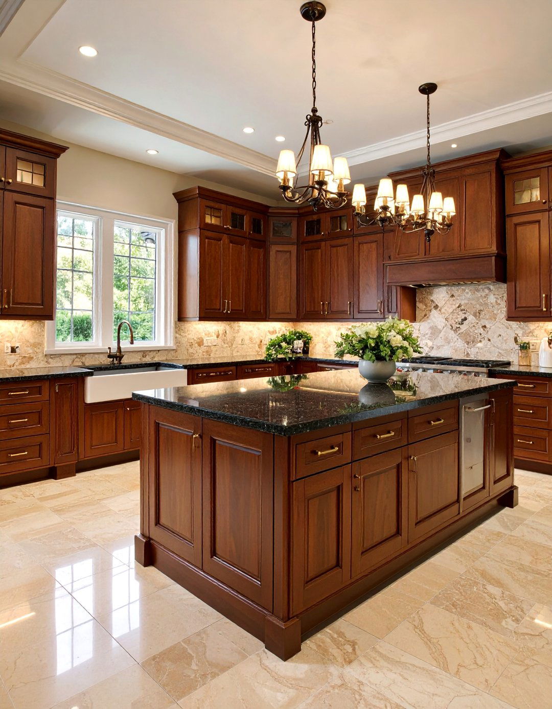 Traditional Raised Panel Brown with Black Granite - 25 Brown Kitchen Cabinets With Black Countertops